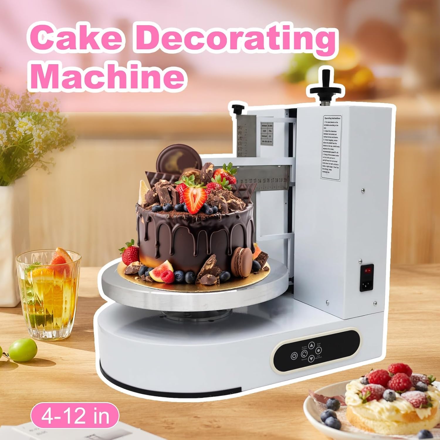 Automatic Cake Decorating Machine and Cake Frosting Machine, Professional Cake Decorating Tool, Vertical Scraper, Aluminum Turntable, 4–12 Inch Cakes(White)