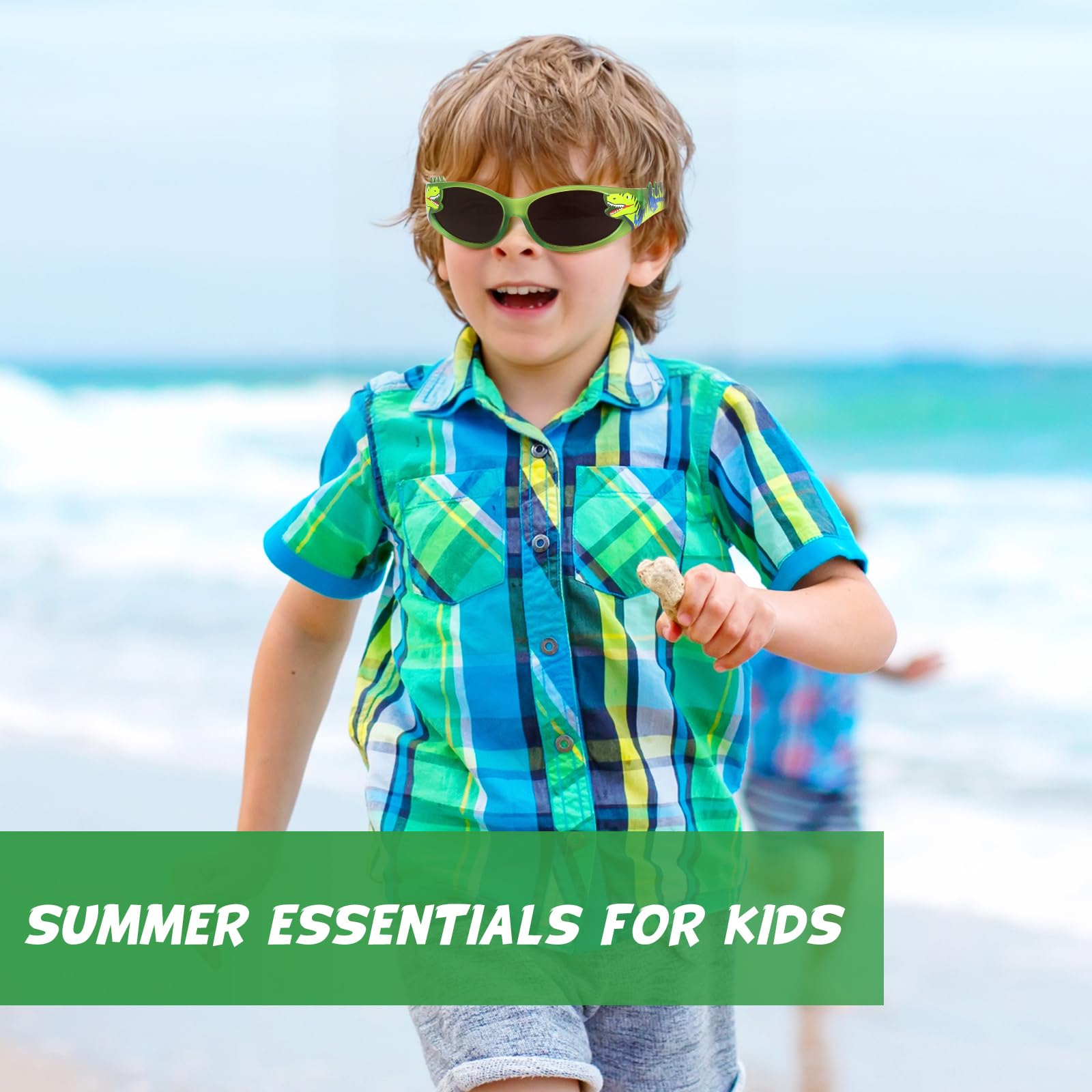 Hifot Sonnenbrille Kinder Jungen Mädchen, Dinosaurier Sonnenbrille Jungen 3-10 Jahren, Mode Kindersonnenbrille Fahrradbrille Kinder Sonnenbrillen mit UV-Schutz, für Ferien Strand Freien Sommer Sport