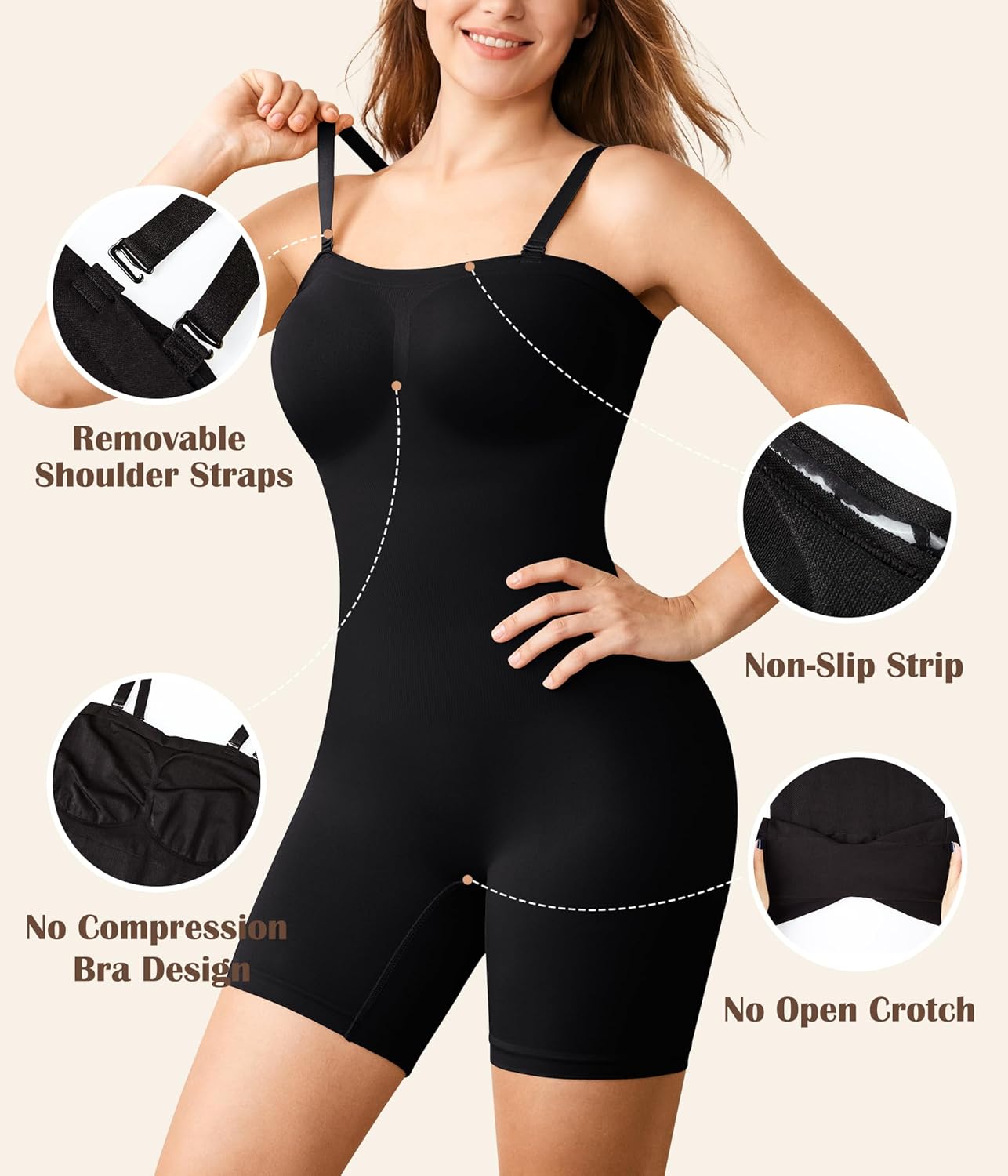 Irisnaya Strapless Shapewear for Women Tummy Control Slimming Shapewear Bodysuit Full Body Shaper with Removable Straps - Image 3