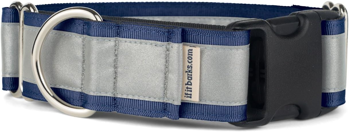 If It Barks - 1.5" Reflective Martingale Collar with Quick Snap Buckle for Dogs - Adjustable - Made in USA - Strong, Durable, and Comfy - Ideal for Training - Fits Most Breeds - Small, Navy