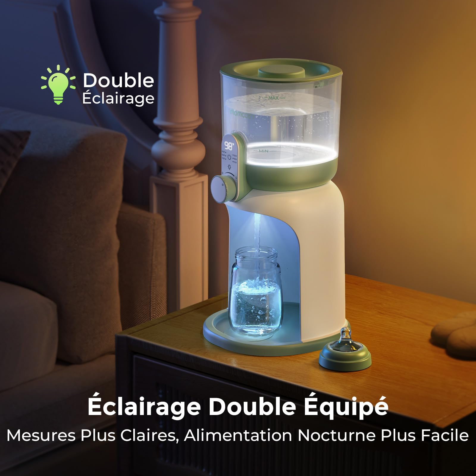 Momcozy Chauffe-Biberon, Double Veilleuse, 1685ml, 6 Températures, Précis | Instantané, Distributeur, Allaitement, Bébé, Nouveau-né, Nuit, Préparation lait, Réservoir, Compact, Cadeau, Hygiène, Voyage