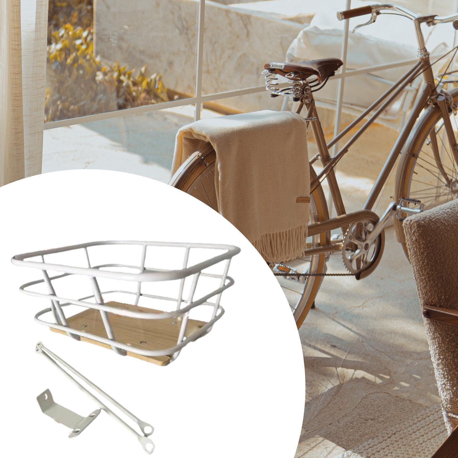 Przedni kosz rowerowy – wszechstronny pojemnik z drutu metalowego do jazdy na rowerze i wędrówek, zawiera uchwyt, 36 x 32 x 20 cm, idealny do organizera rowerowego i rozwiązania do przechowywania