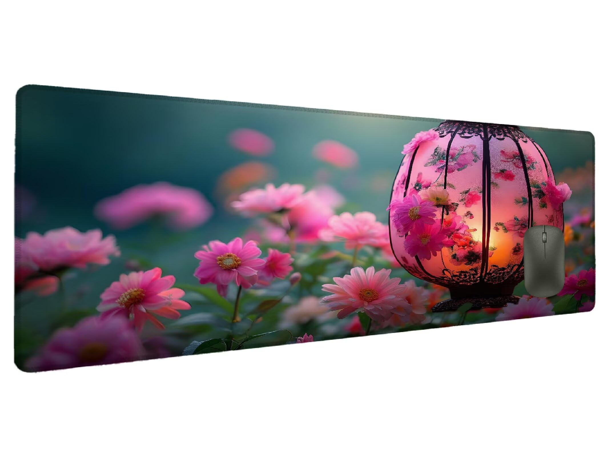 Podkładka pod mysz, różowa podkładka na biurko, kwiat, XXL, 1500 x 800 mm, podkładka pod mysz, duża, dla graczy, akcesoria, dekoracja na biurko, wodoodporna, antypoślizgowa, gumowa podstawa, ochrona