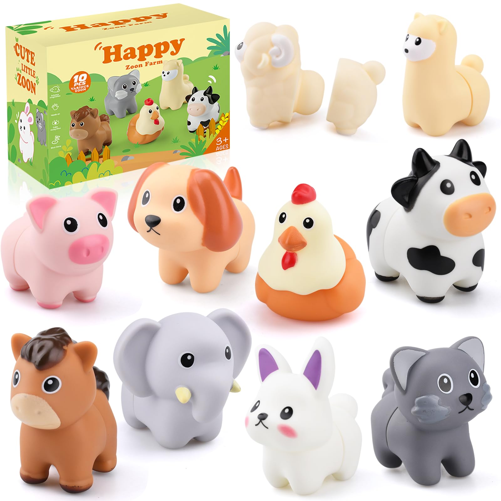 Montessori Toys for Babies and Kids 1 2 3 Years Old - Farm Animal Educational Toys for Color Sorting, Stacking and Sensory Activities, Birthday or Christmas Gift
