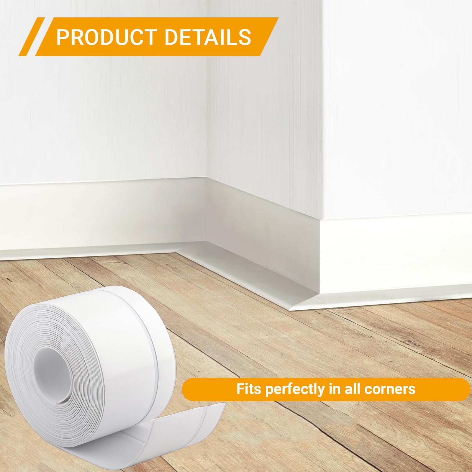 Nastro Sigillante Battiscopa 6 M - PVC 50x20 Mm, Adesivo, Impermeabile, Per Cucina, Bagno, Con Spatola - Foto 10