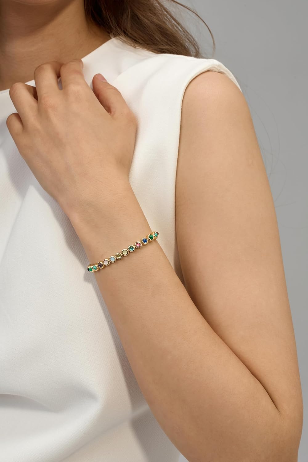 14K Gold Tennis Bracelet For Women, 3MM Turquoise&CZ Gemstone Bezel Tennis Bracelet, Gold Bracelets for Women, 6/6.75/7.15 Inch - Image 8