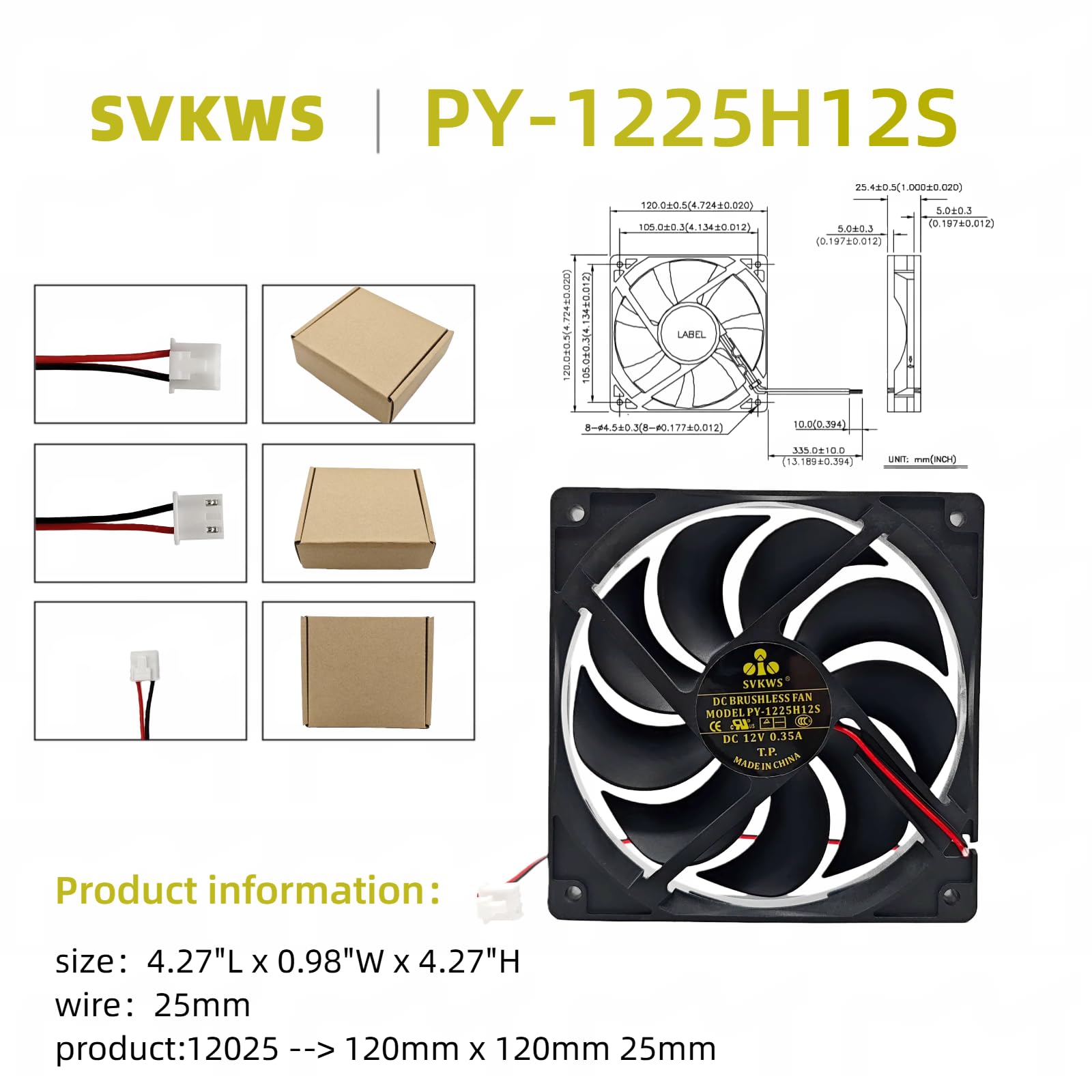 2026 Upgrade for PY-1225H12S 3-pin 9-Blades High Air Ice Maker Fan 12V 0.35A Replace with PowerYear/Opel/Silonn/Nugget/GE/NM-530 DC BRUSHLESS Ice Machine Fan&Computer,Cabinet Cooling Fan A2 — view 7