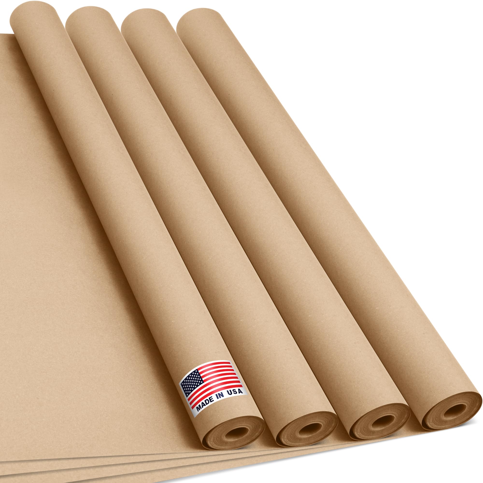 Naturalna rolka papieru typu kraft, 91,4 x 3048 cm, opakowanie ekonomiczne – 4 rolki, wyprodukowano w USA, w 100% nadaje się do recyklingu, brązowy papier do pakowania do wysyłki, opakowanie