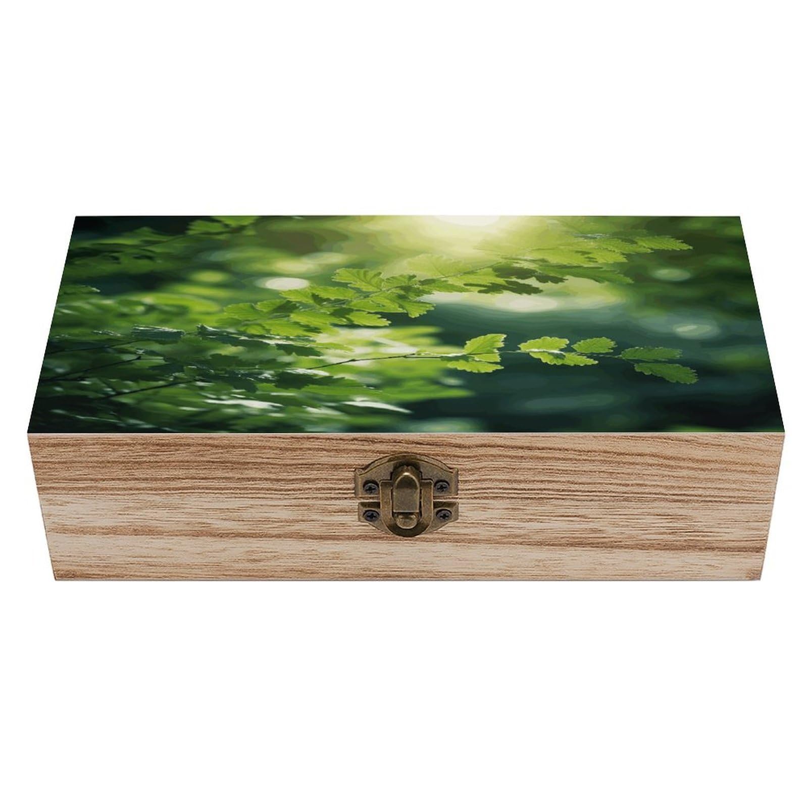 Btcowzrv Style Green Tree Background Wooden Storage Box, Keepsake Box With Hinged And Retro Lock, Wood Jewelry Organizer For Photos & Mementos And Home Decor