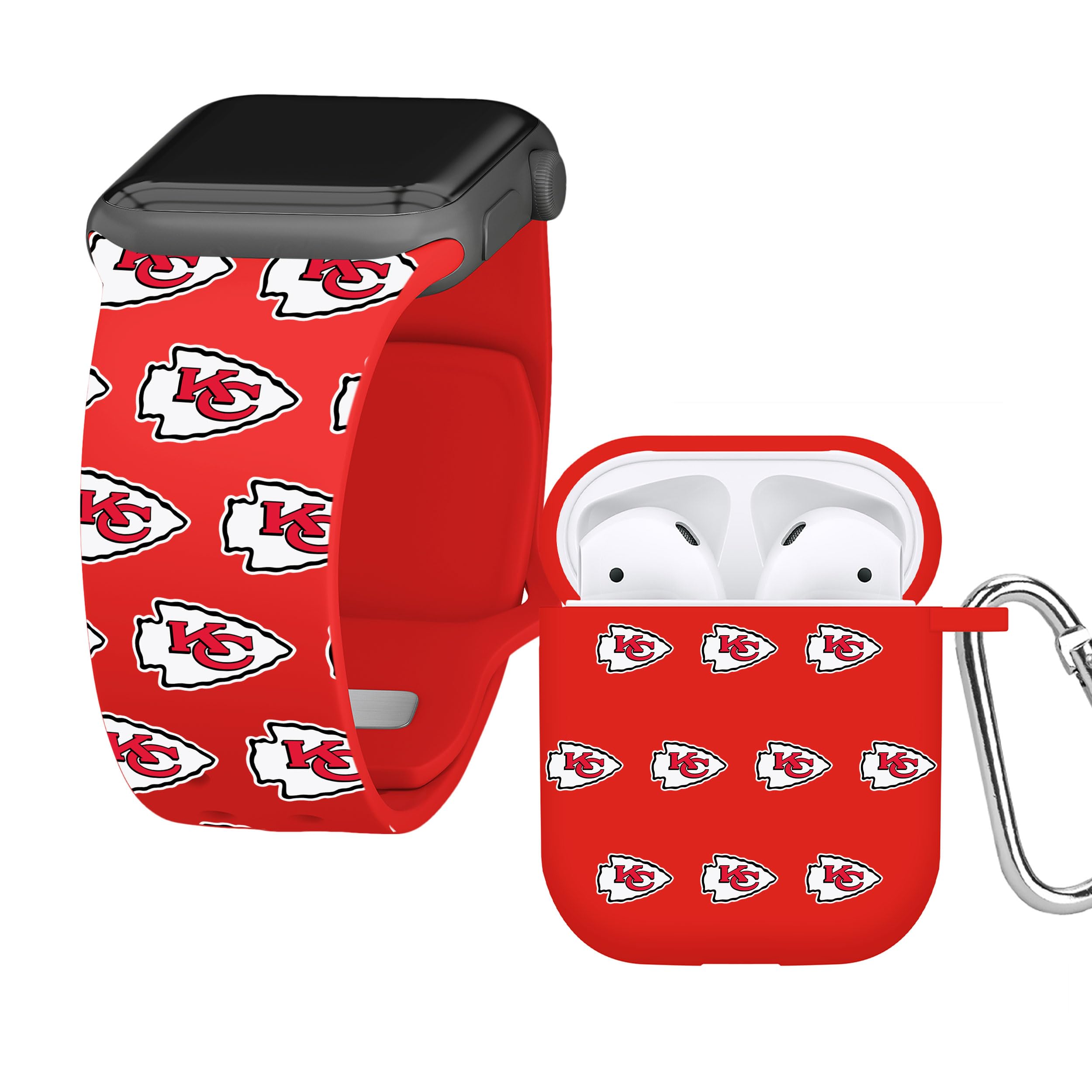 Game Time Kansas City Chiefs HD Combo Package Compatible with Apple Watch and AirPods Gen 1&2 (Repeating 38/40/41mm Short)