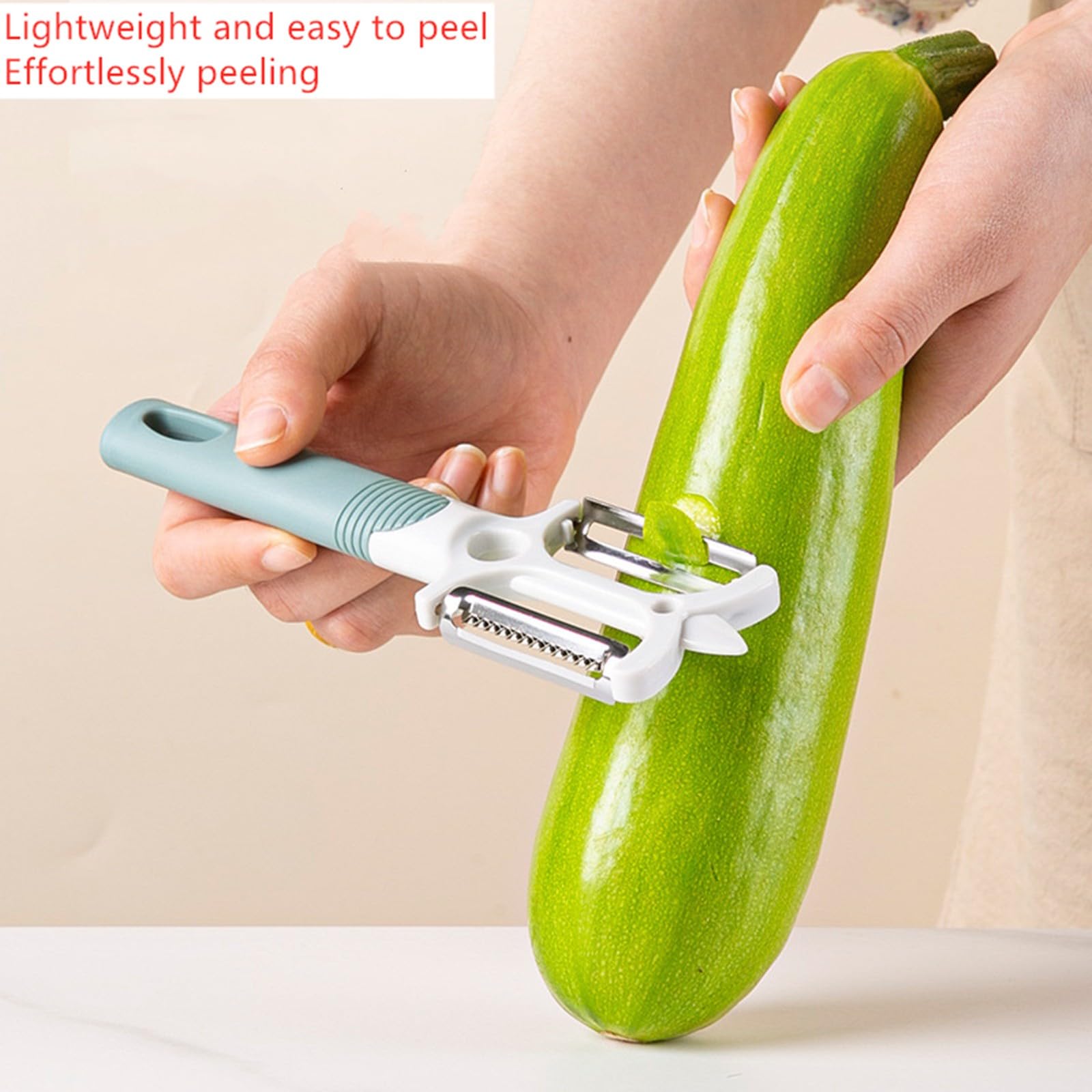 Pelador multifuncional de frutas y verduras 2 en 1, conveniente cortador, adecuado para varias frutas y verduras como papas, pepinos, zanahorias, manzanas y queso (verde) 2