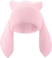 Vista 8 de Gorro de conejo para mujer, lindo conejo de ganchillo, gorro de invierno, cálido gorro de calavera para esquí al aire libre
