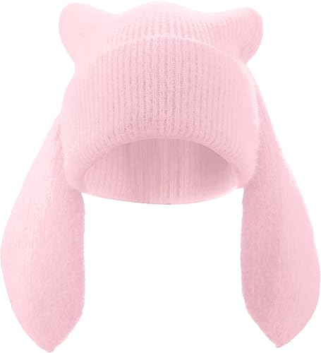 Gorro de conejo para mujer, lindo conejo de ganchillo, gorro de invierno, cálido gorro de calavera para esquí al aire libre