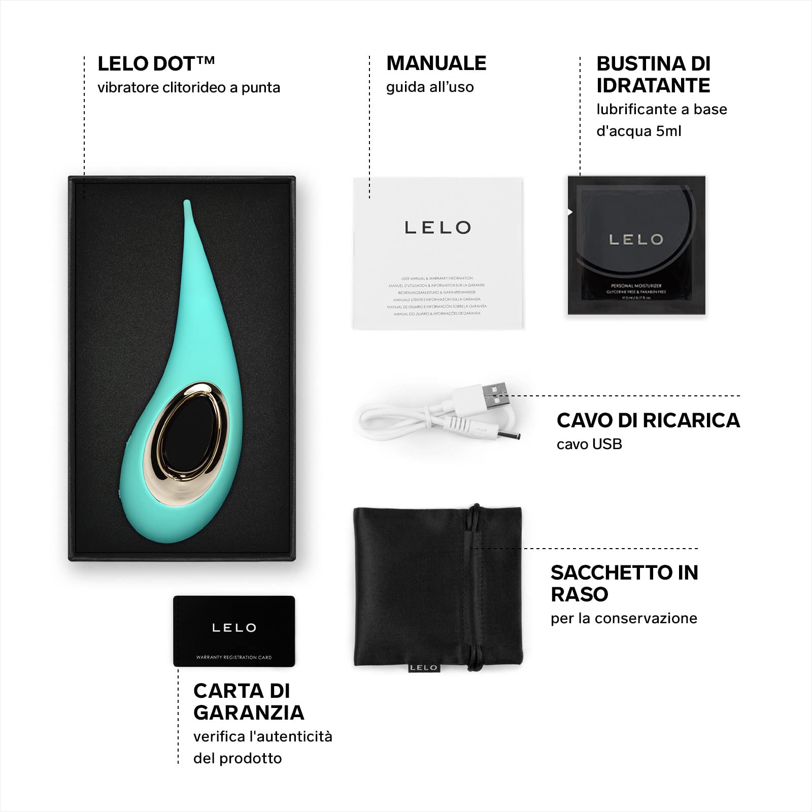 LELO DOT Stimolatore a Punta Clitorideo per Donne con Movimento Ellittico e 8 Modalità di piacere, Sex Toys per Donne, Aqua
