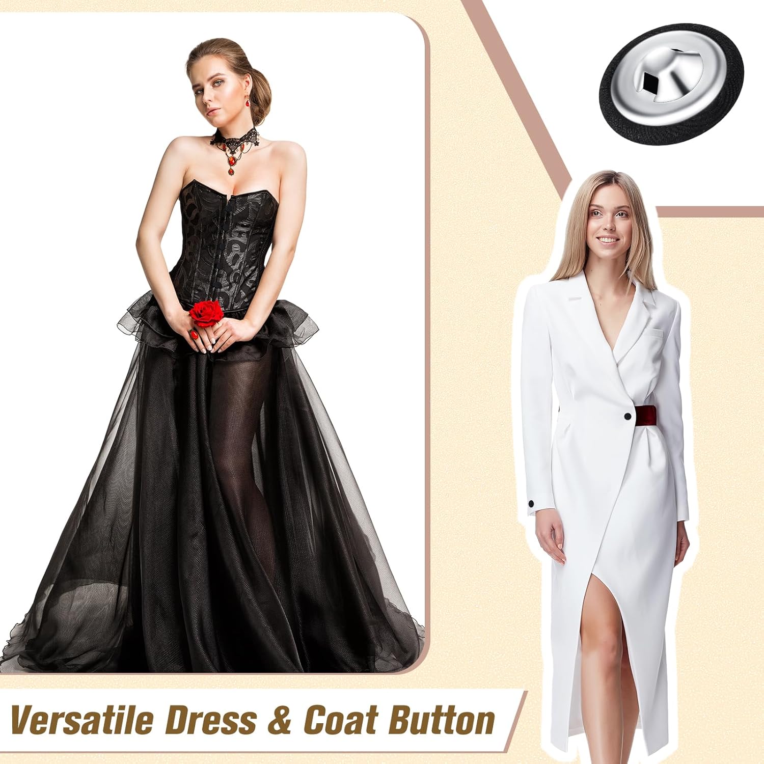 Gerrii 40 Pcs Black Fabric Buttons Tuxedo Suit Various Sizes Satin Buttons for Jacket Front Vintage Coat Sewing Dress Gowns Blouses - Image 6