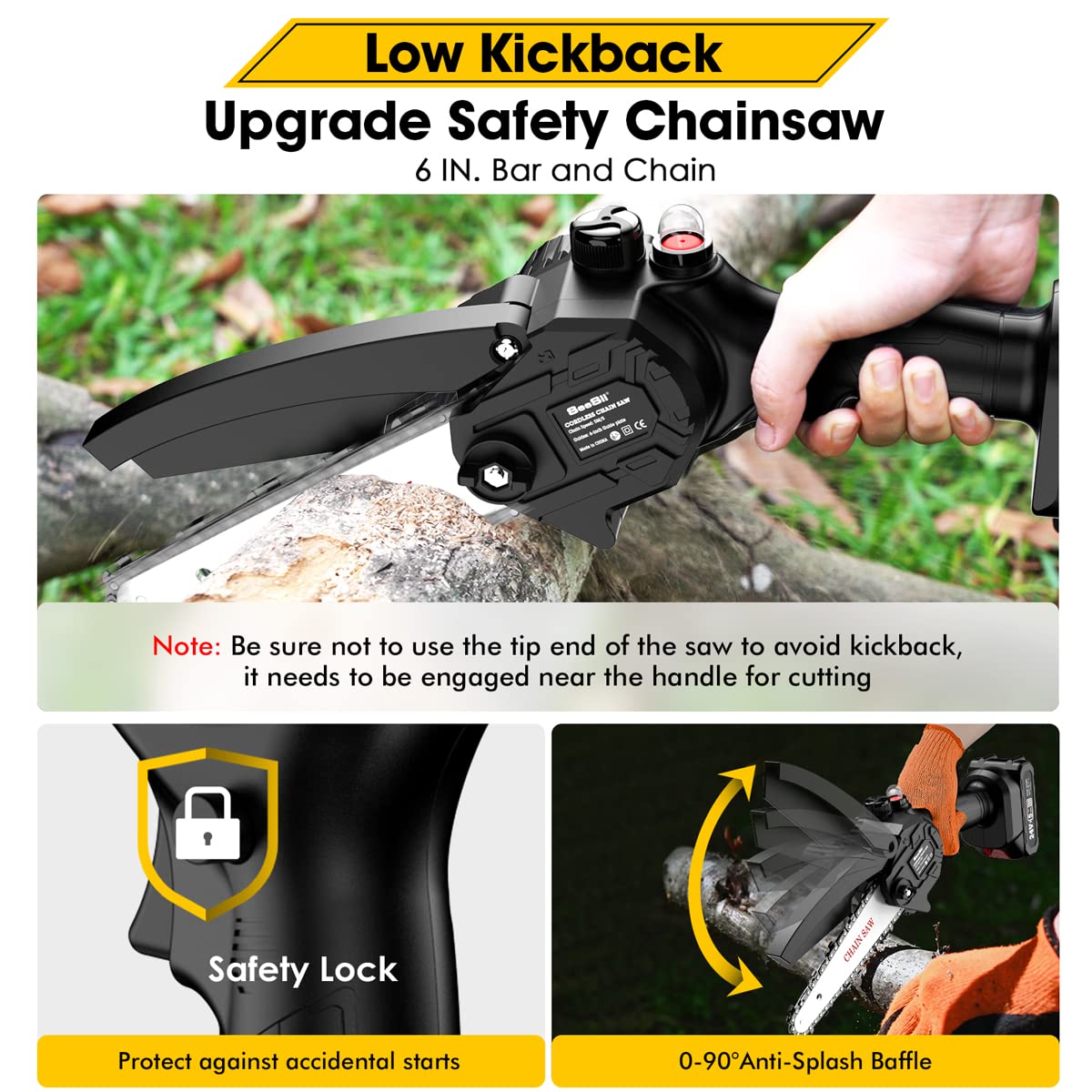 6inch Mini ChainSaw, SeeSii Cordless Chainsaw with 2x 2.0Ah Batteries