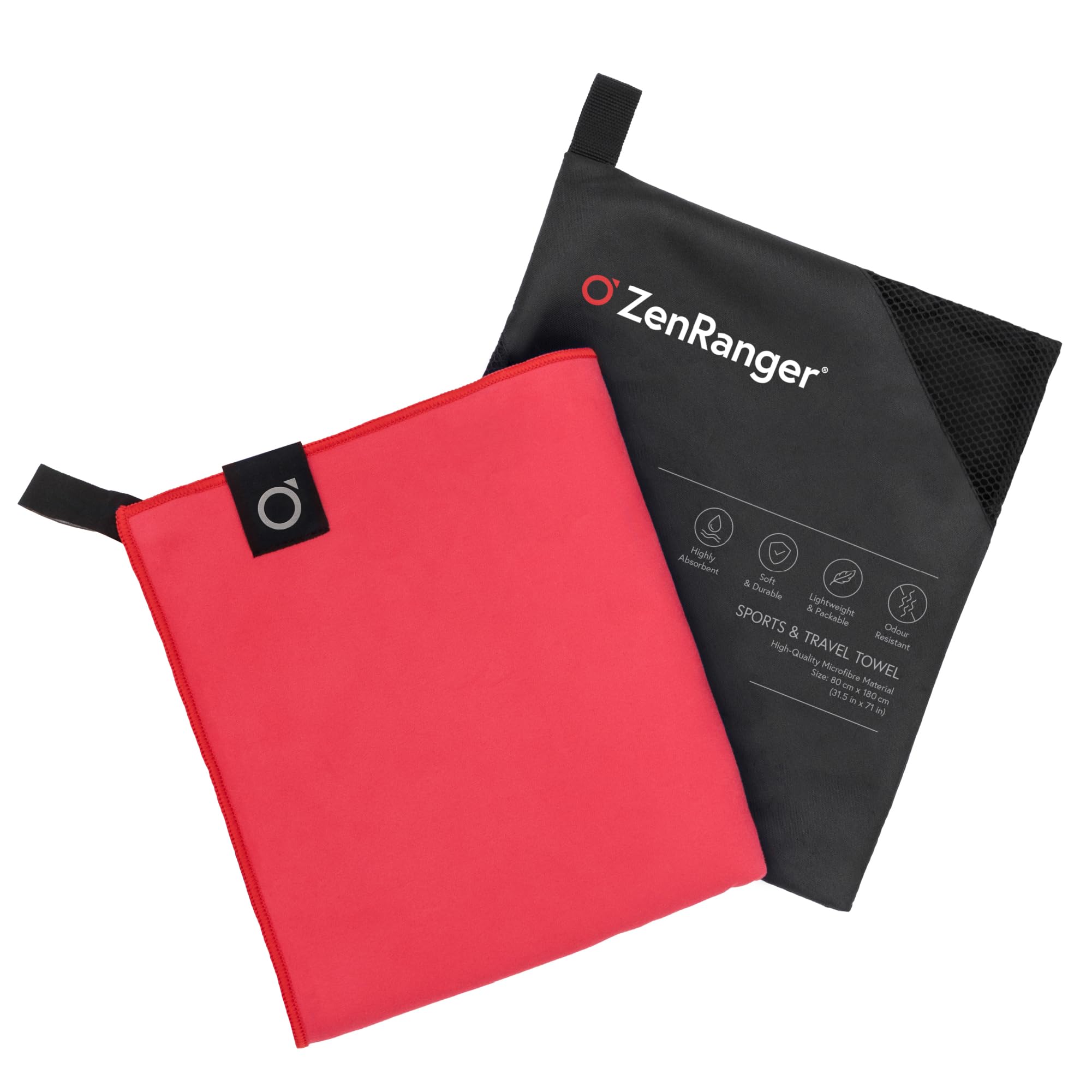 Zenranger Cardinal Red Microfibre Travel & Sports Towel (180 Cm X 80 Cm) – Highly Absorbent, Soft & Durable, Lightweight & Packable, Odour Resistant – For Camping, Hiking, Beach, Yoga, Swimming (Cardinal Red)