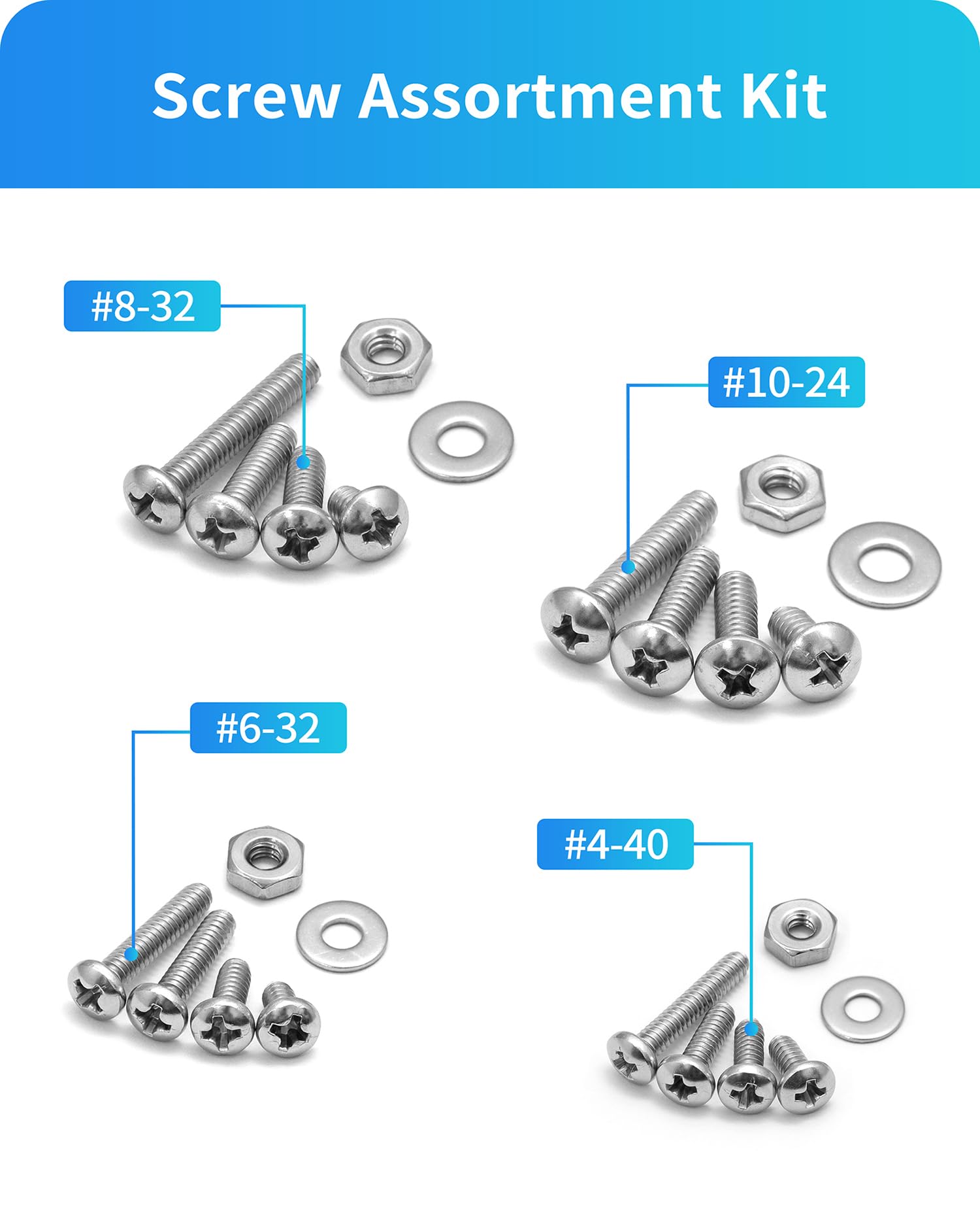 Stainless Steel Nuts & Bolts Assortment Kit - 750 Pcs -8
