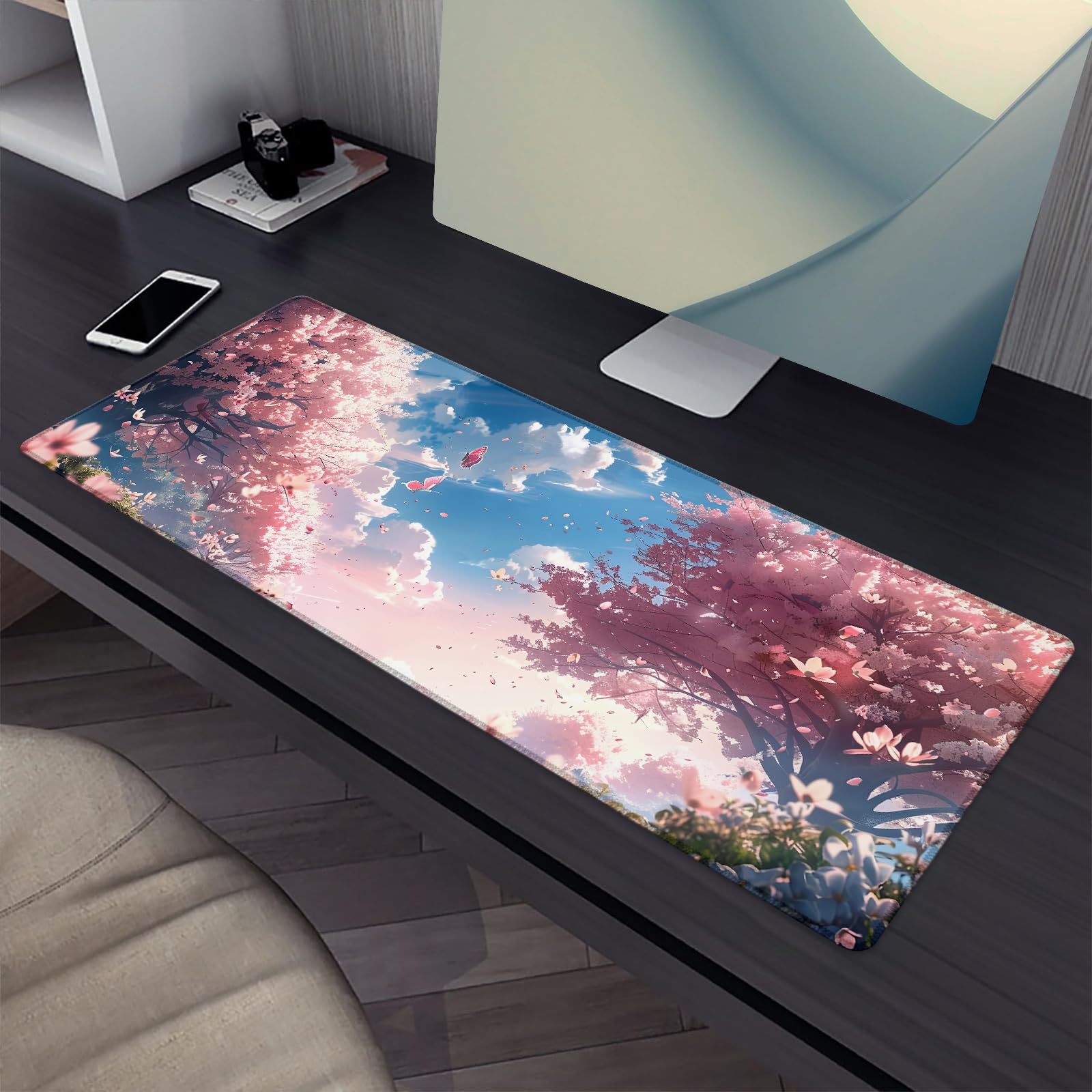 Podkładka pod mysz, motyw kwiatu wiśni Sakura gamingowa podkładka na biurko, japońska podkładka pod laptopa z antypoślizgową gumową podstawą, duże rozszerzone podkładki pod mysz, prezenty do biura