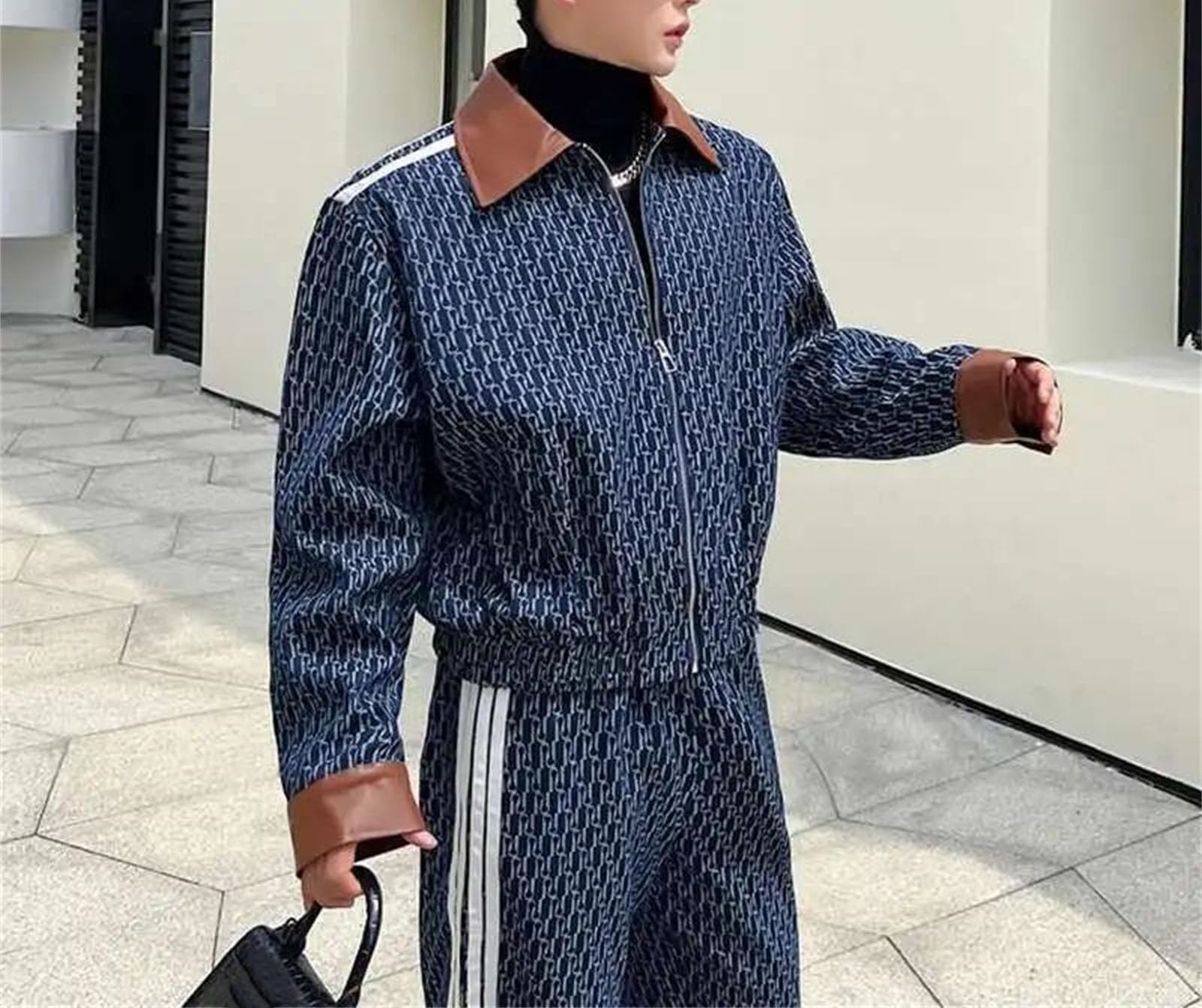 Conjunto de chaqueta vaquera estampada y jeans rectos para hombre, atuendo casual para primavera y otoño, estilo callejero