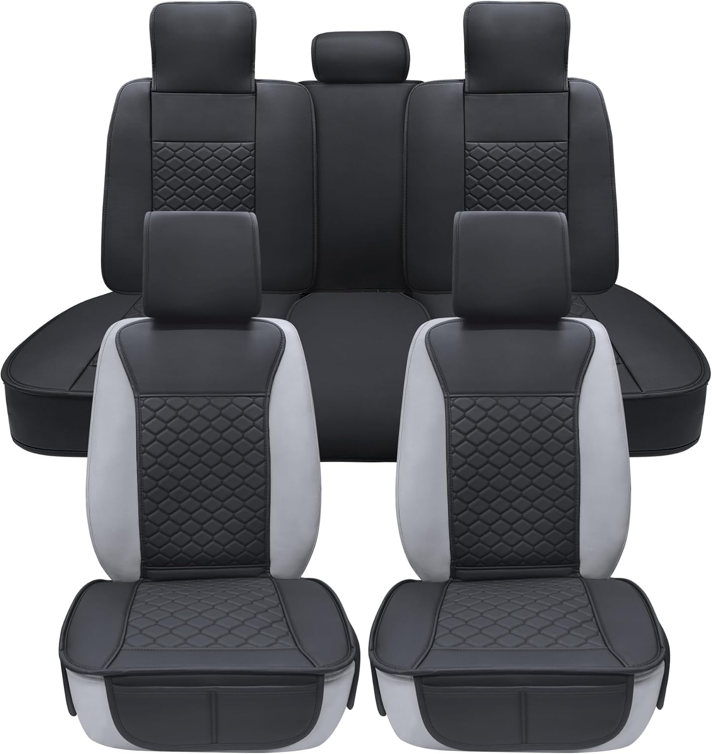 Elantrip Car Seat Cover Full Set Leather Car Seat Protector Universal fit for Most Cars SUVs and Trucks Water Proof Front and Rear Seat Protector Black Full Set Black