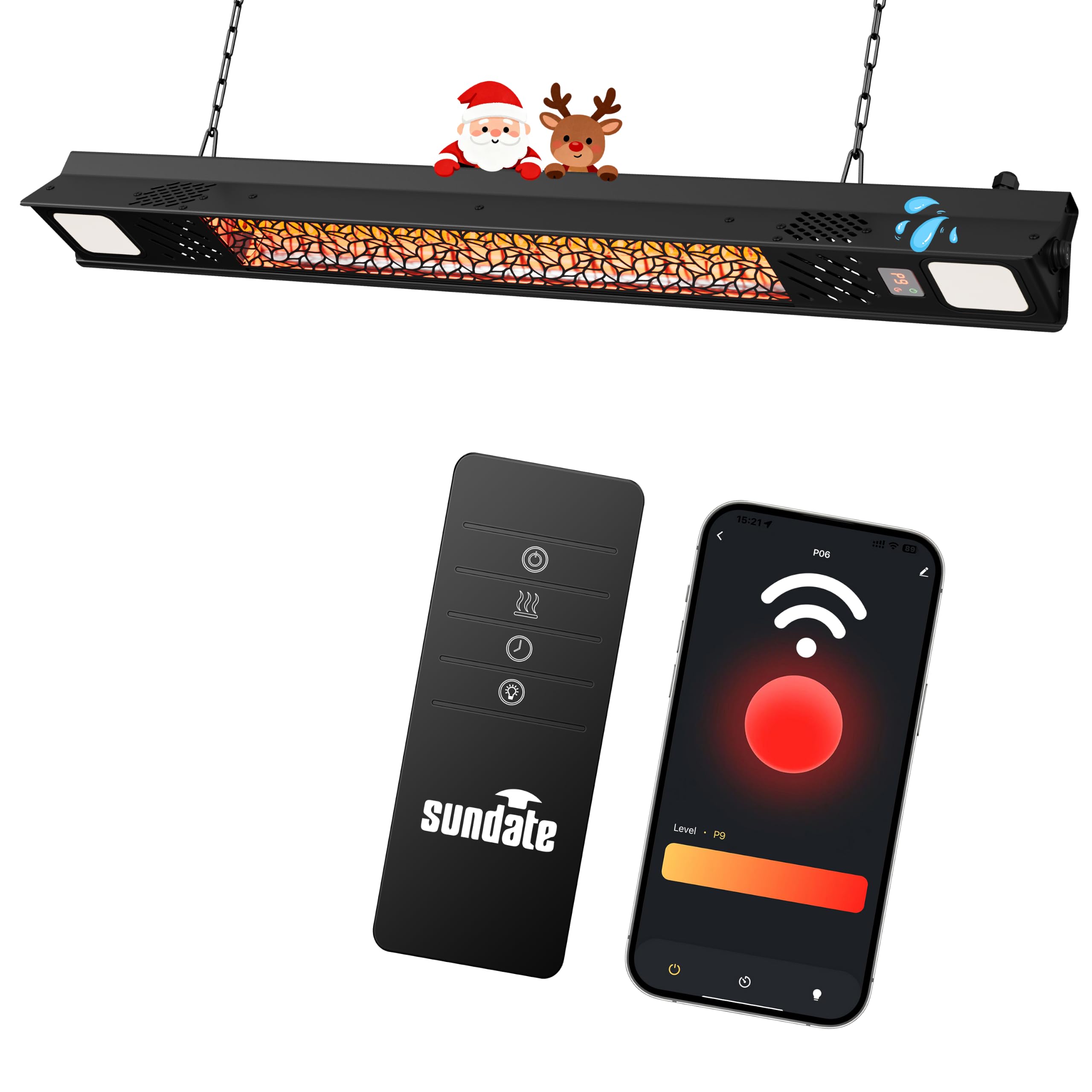 Hanging Electric Patio Heater with Light and Wifi Control