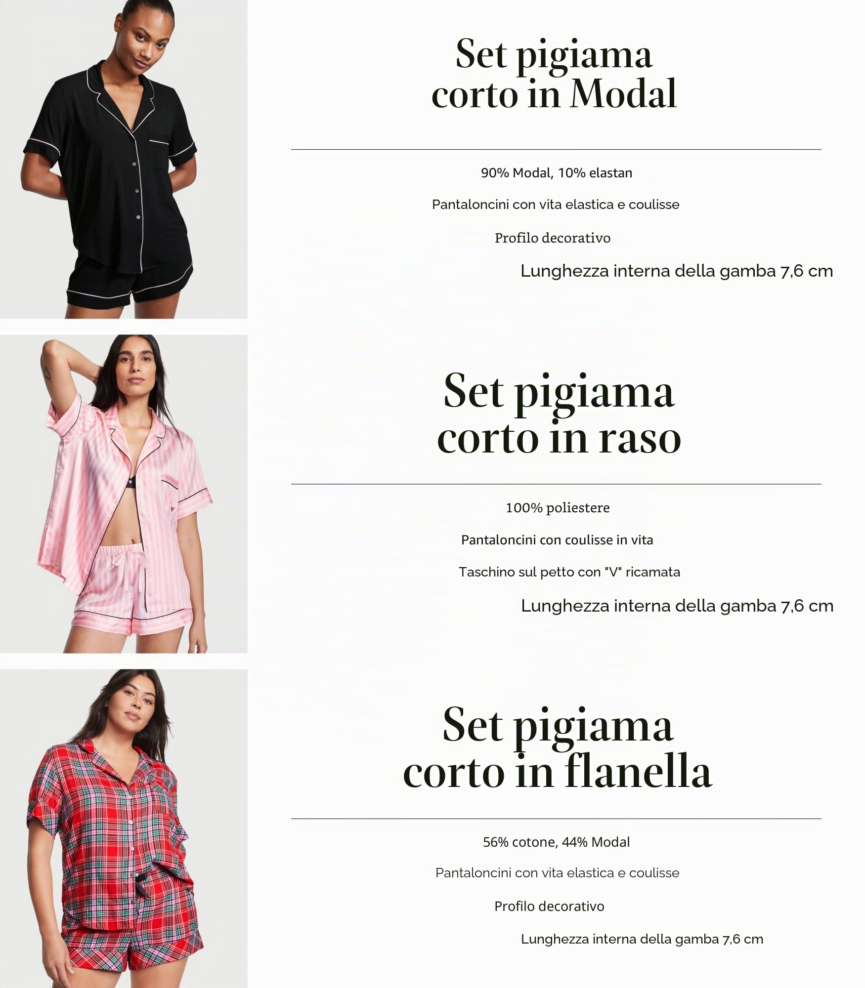 Victoria's Secret Satin Short Pajama Set CS Satin SPJ Donna (Pacco da 1)
