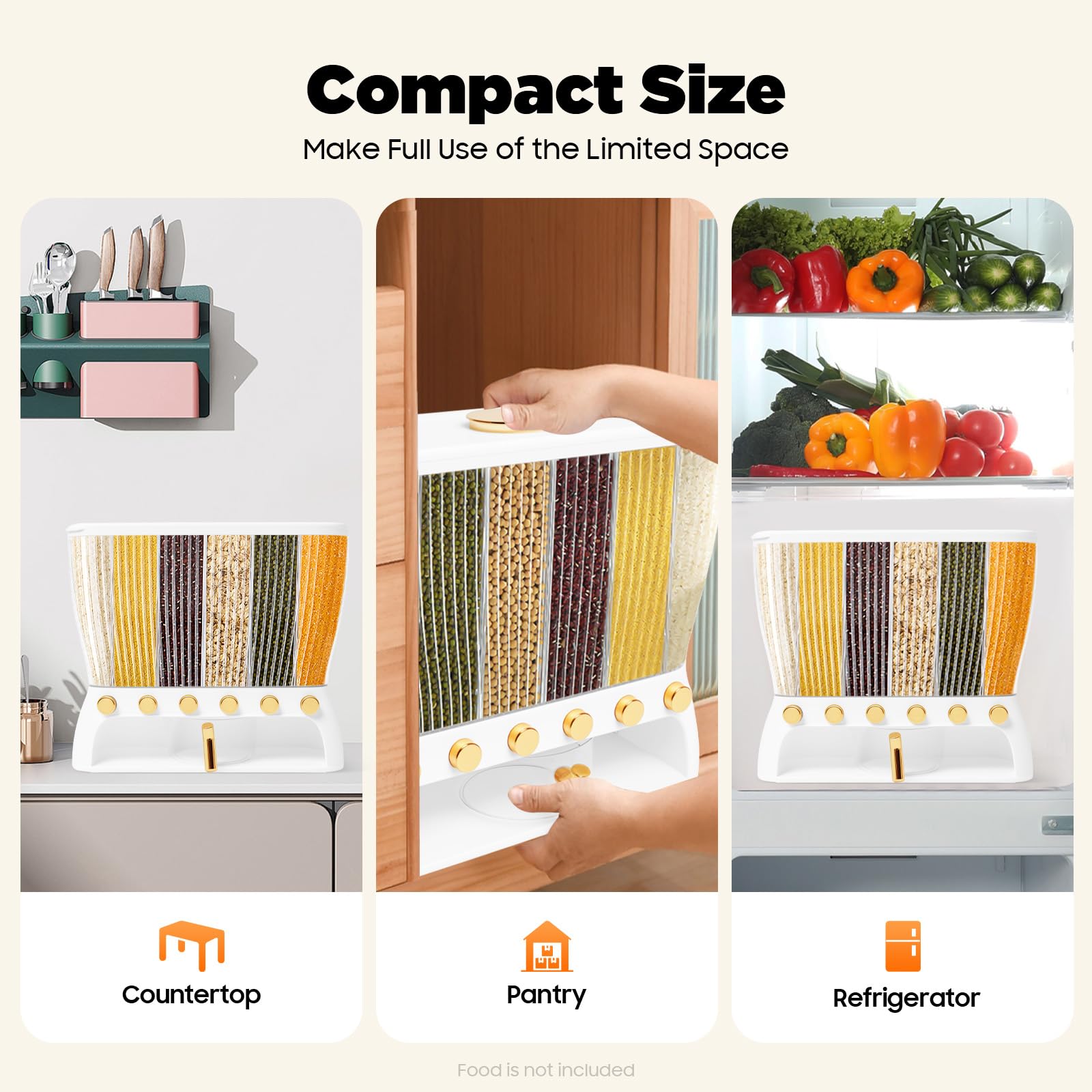 Distributeur de céréales - 10 kg - Distributeur de céréales - Boîte de rangement - Avec 6 grilles - Pour la cuisine - Avec couvercle - Distributeur de nourriture sèche - Lot de boîtes de
