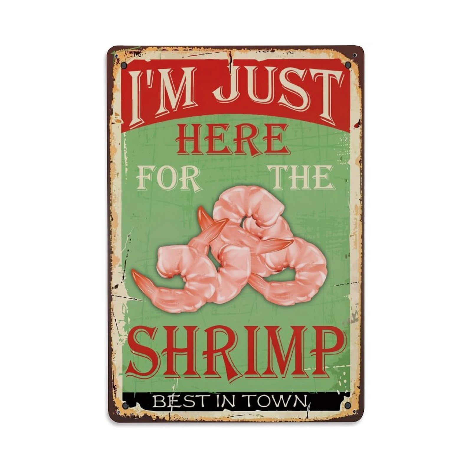 Jdfenggu Vintage I'm Just Here For The Shrimp Retro Metal Tin Sign, Decor Art Poster For Bar, Home, Man Cave, Kitchen, Laundry Room Gift 8X12inch