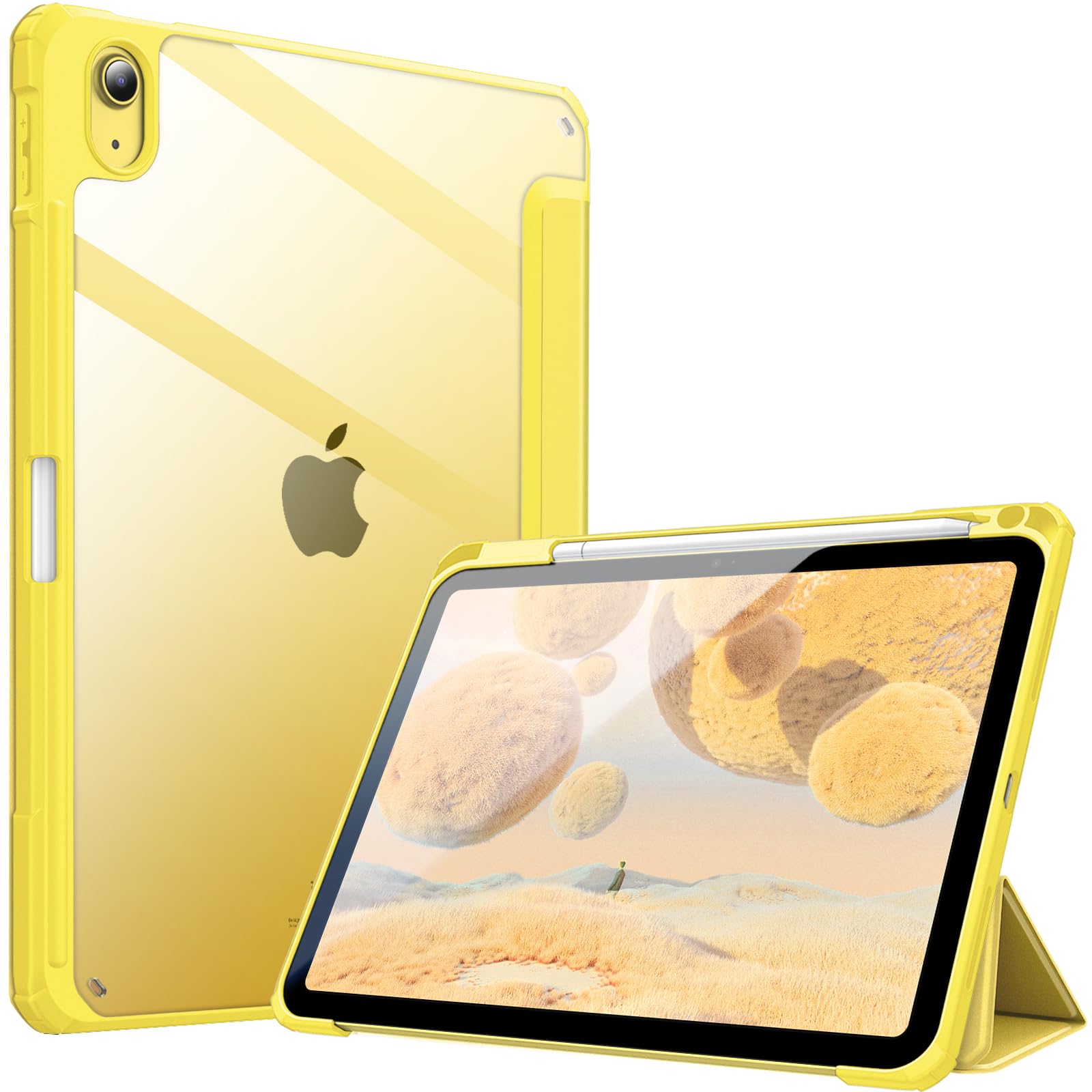 Fintie Hybrid Hülle für iPad (A16) 11/10 Generation (2025/2022, 11/10.9") | Schlankes stoßfestes Schutzhülle mit Stifthalter, Transparente Hartschale, Standfunktion für Tippen & Ansehen, Gelb