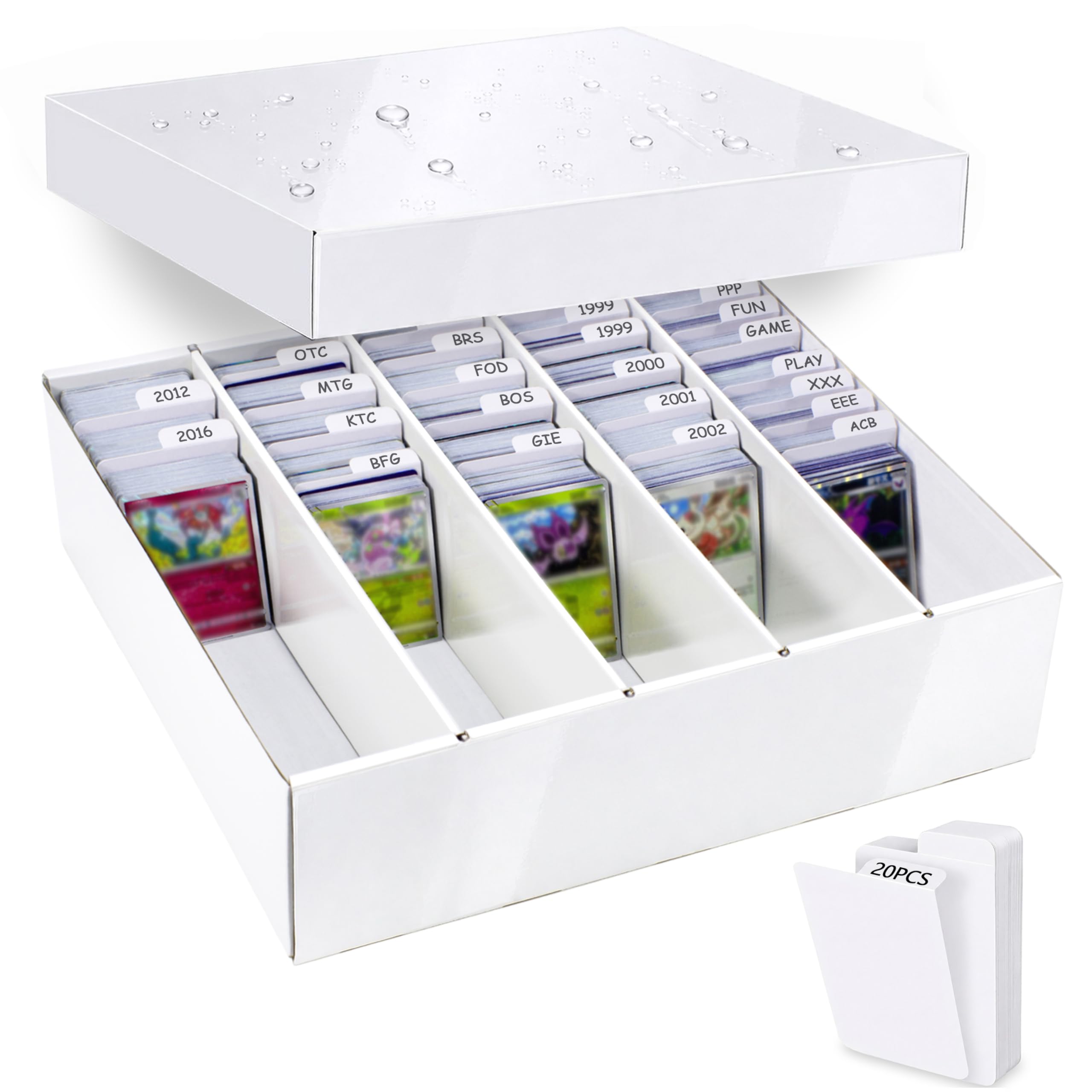 5 Row Laminated Tcg Card Storage Box, Bulk Card Storage Option for Standard | 5 Row, Large Capacity Holds 4500+ Standard Cards, Card Dividers