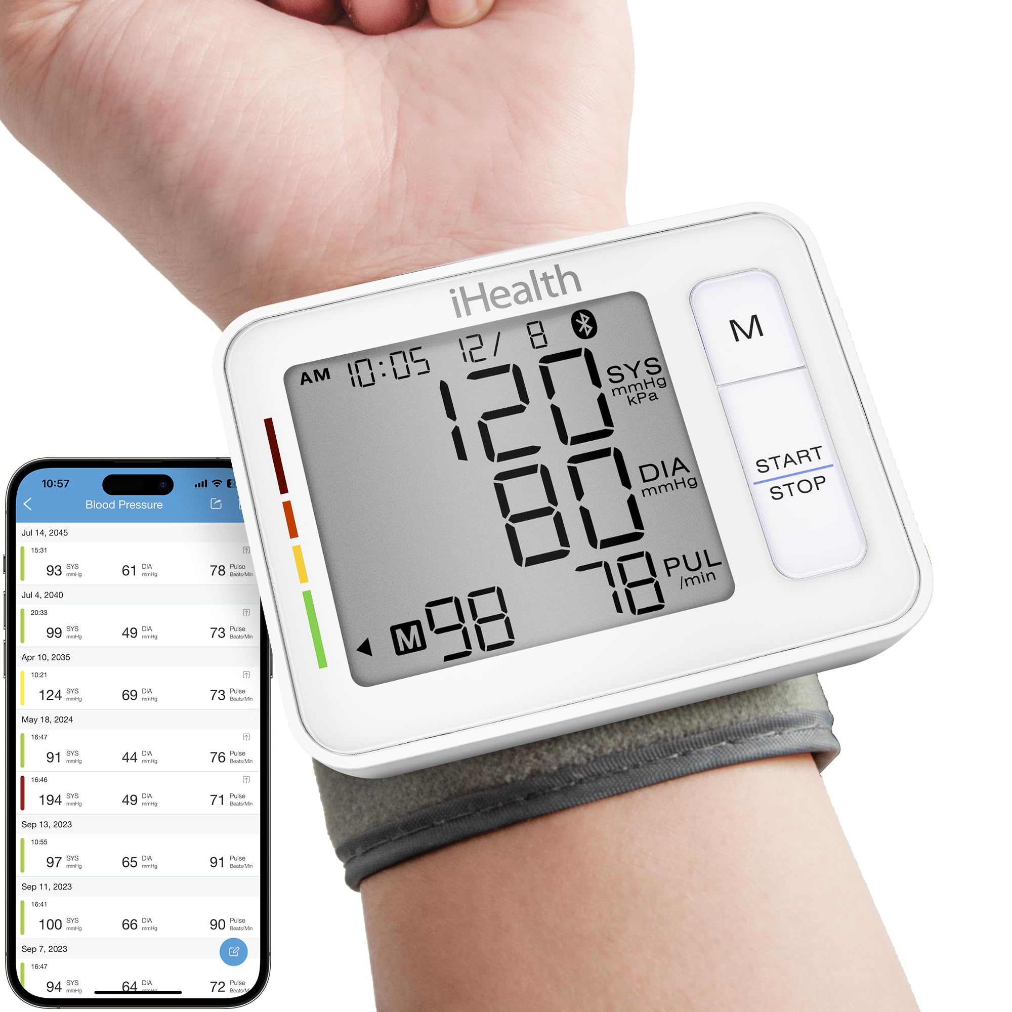 iHealth Push Wrist Blood Pressure Monitor, Digital Bluetooth Blood Pressure Machine with Large Display and Portable Carrying Case for at Home and Travel Use