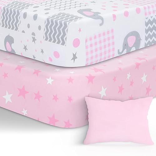 Sábanas para cuna de bebé niña + funda de almohada para bebé, sábanas de algodón para cuna, sábanas suaves para cuna, sábanas de cuna estándar de 52