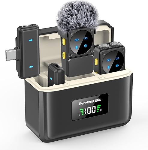 Mini micrófono inalámbrico Lavalier para iPhone iPad Android con conector LightningUSB-C, micrófono de solapa con reducción de ruido de tiempo de