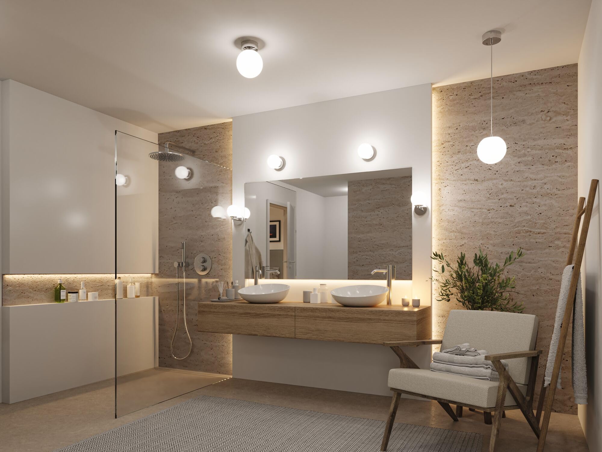 Paulmann 71066 LED Pendelleuchte Selection Bathroom Gove IP44 9W Chrom, Satin Badleuchte