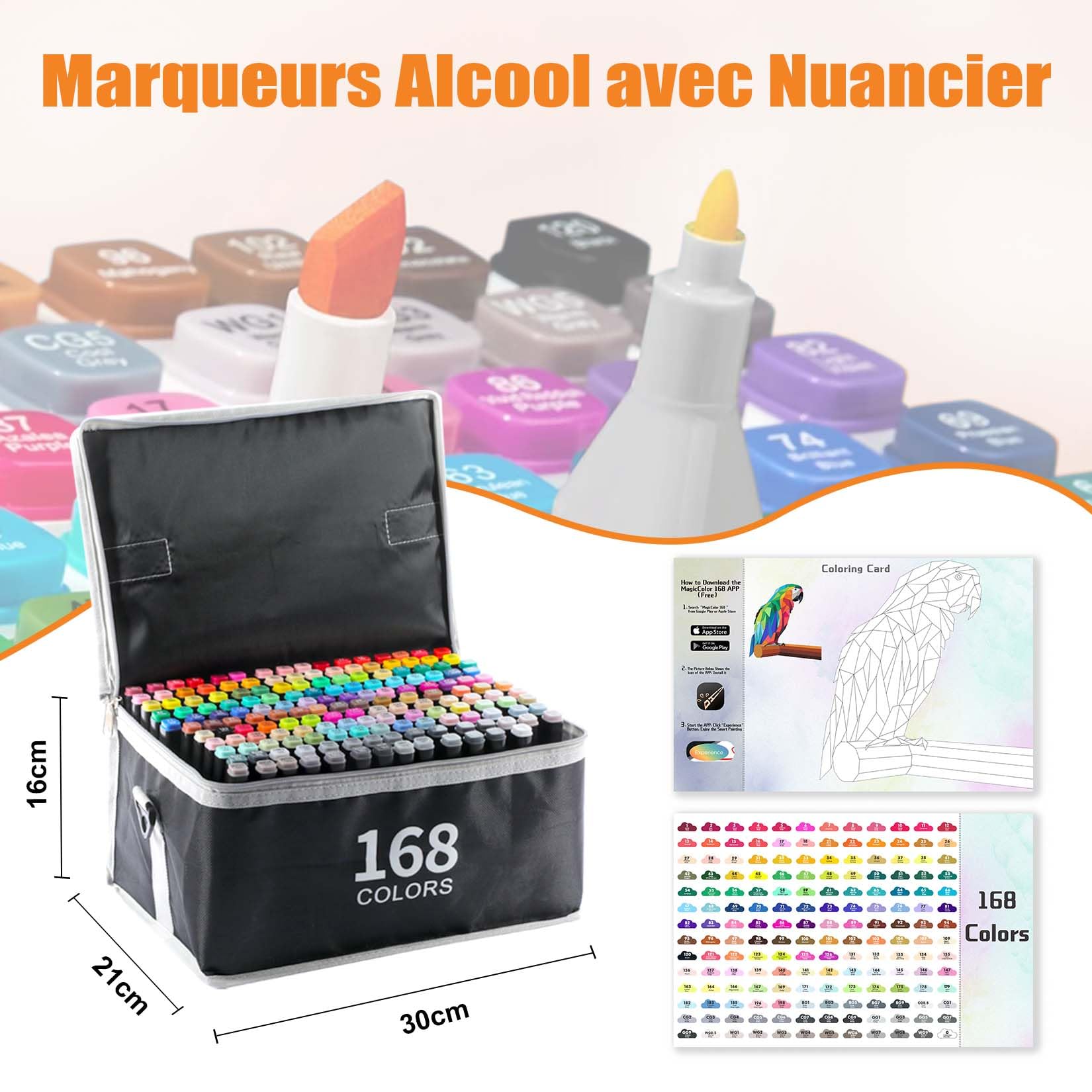 AEDAGA 168+2 Couleurs Feutre a Alcool avec App, Marqueurs à Doubles Pointes