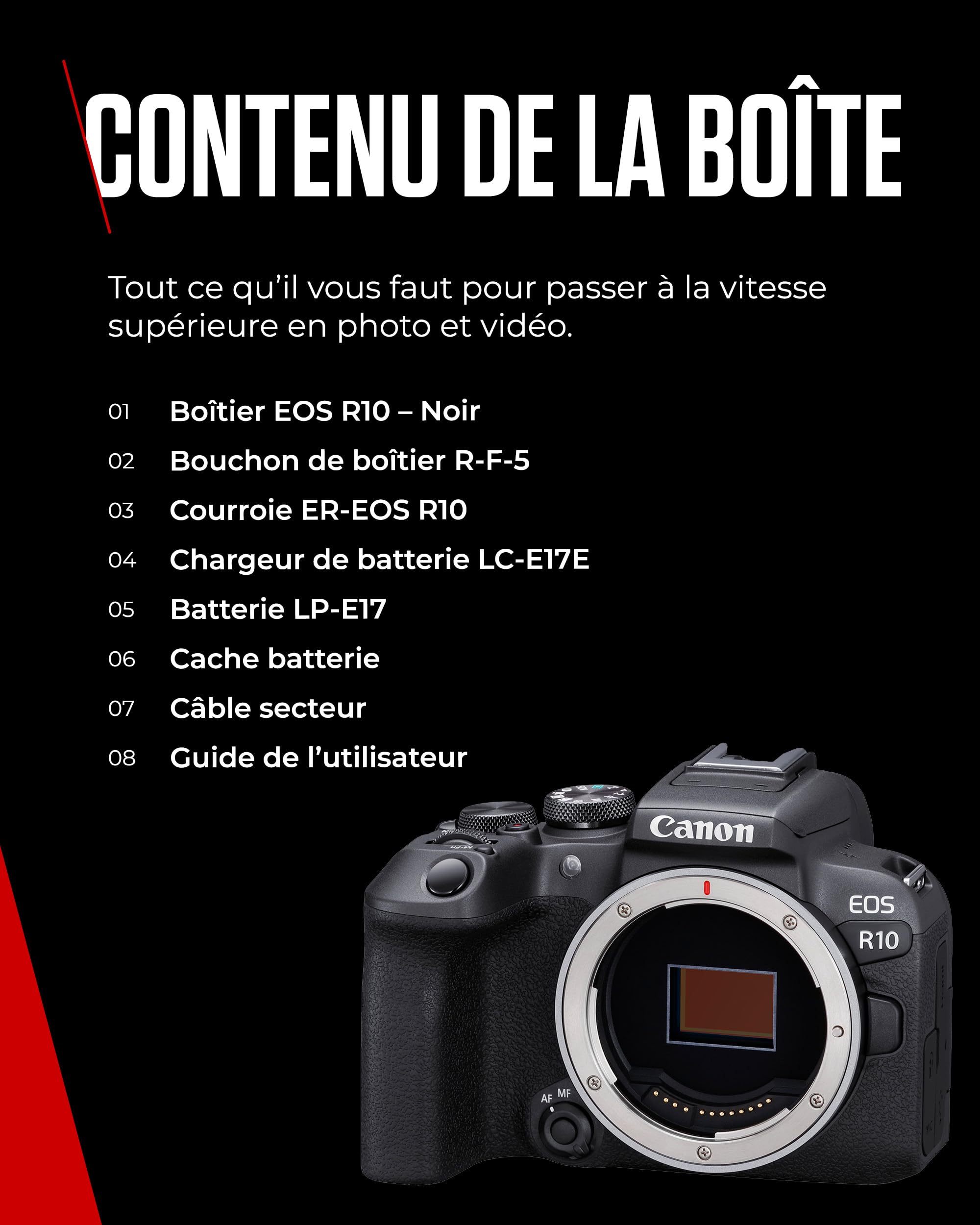 Appareil photo compact Canon EOS R10 (boîtier seul) - Appareil photo numérique - Autofocus CMOS Dual Pixel II et vidéo 4K jusqu'à 60 ips -Bluetooth, Wi-Fi USB-C - L’Allié Idéal De Toutes Vos Aventures