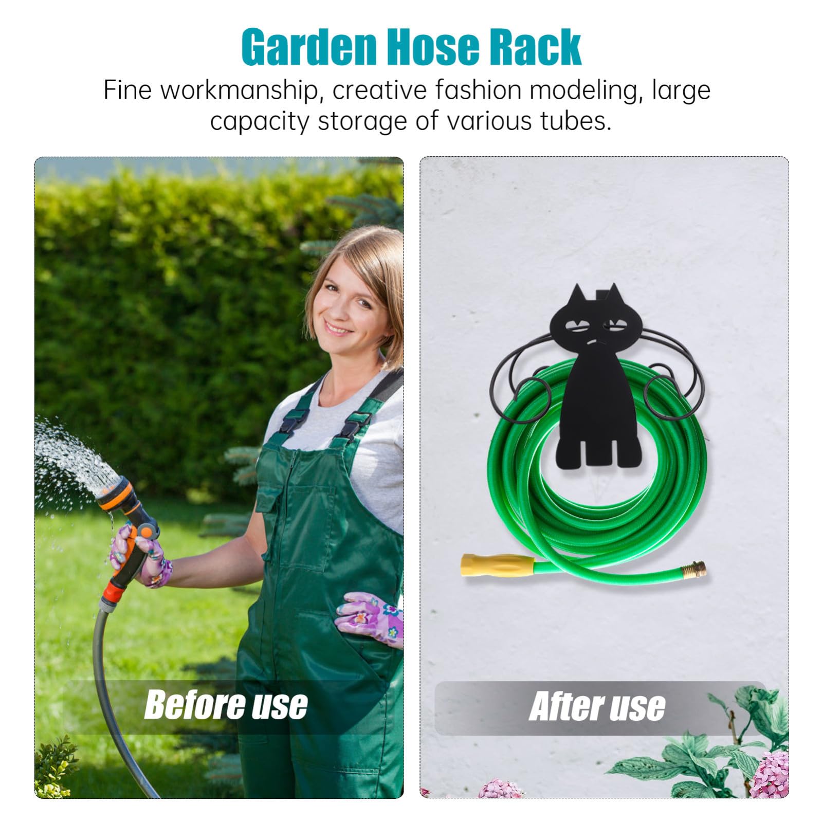 Homoyoyo Support de Tuyau D'arrosage Finition Soignée en Fer Noir Grosse Capacité et Design Créatif pour Rangement Extérieur Jardin