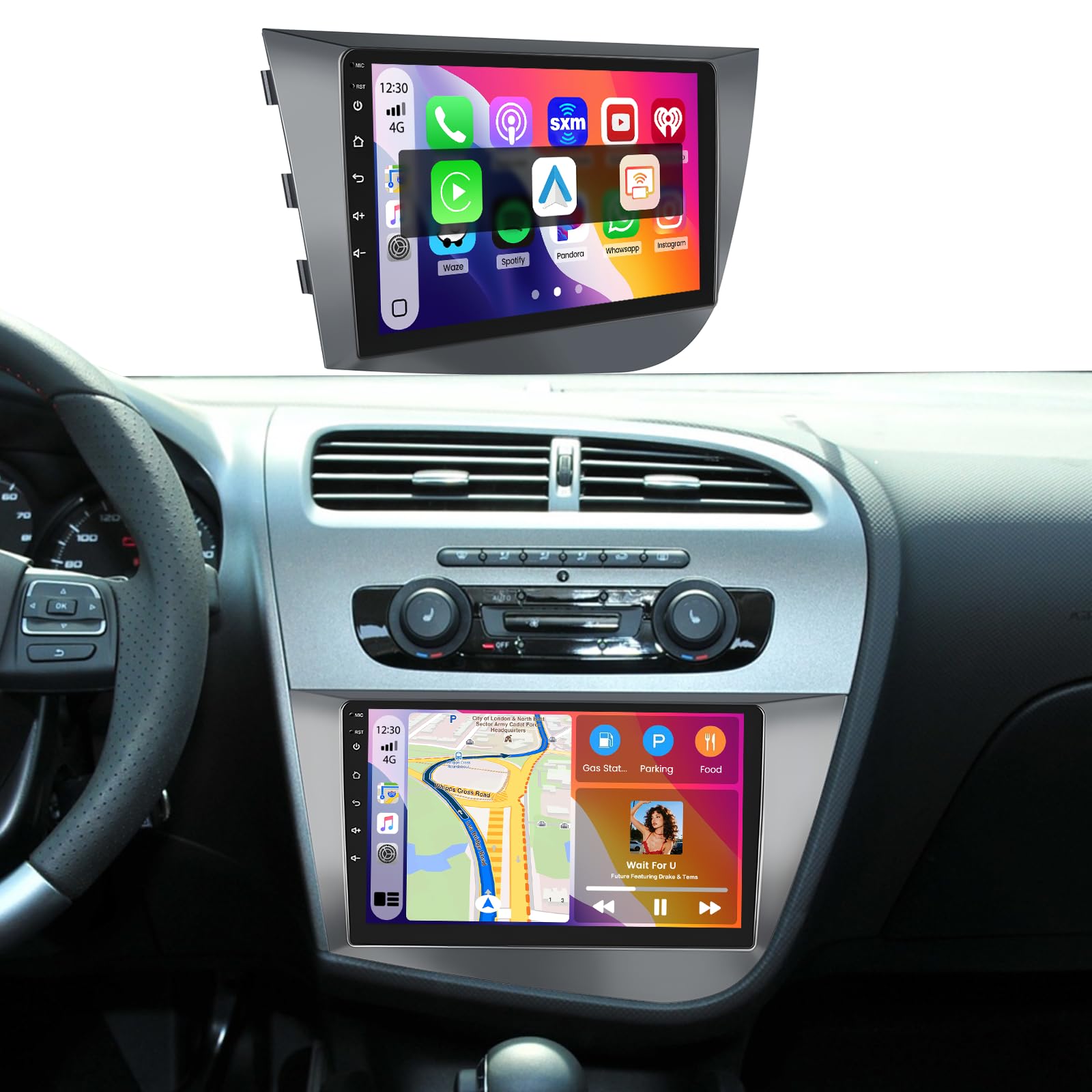 Inefala Car Radio 2 DIN Android 15 2+64GB for Seat Leon MK2 2005-2012, Bluetooth Car Radio with Screen 9 Inch CarPlay without Cables and Android Auto GPS WiFi FM/RDS SWC USB Rear Camera Mic