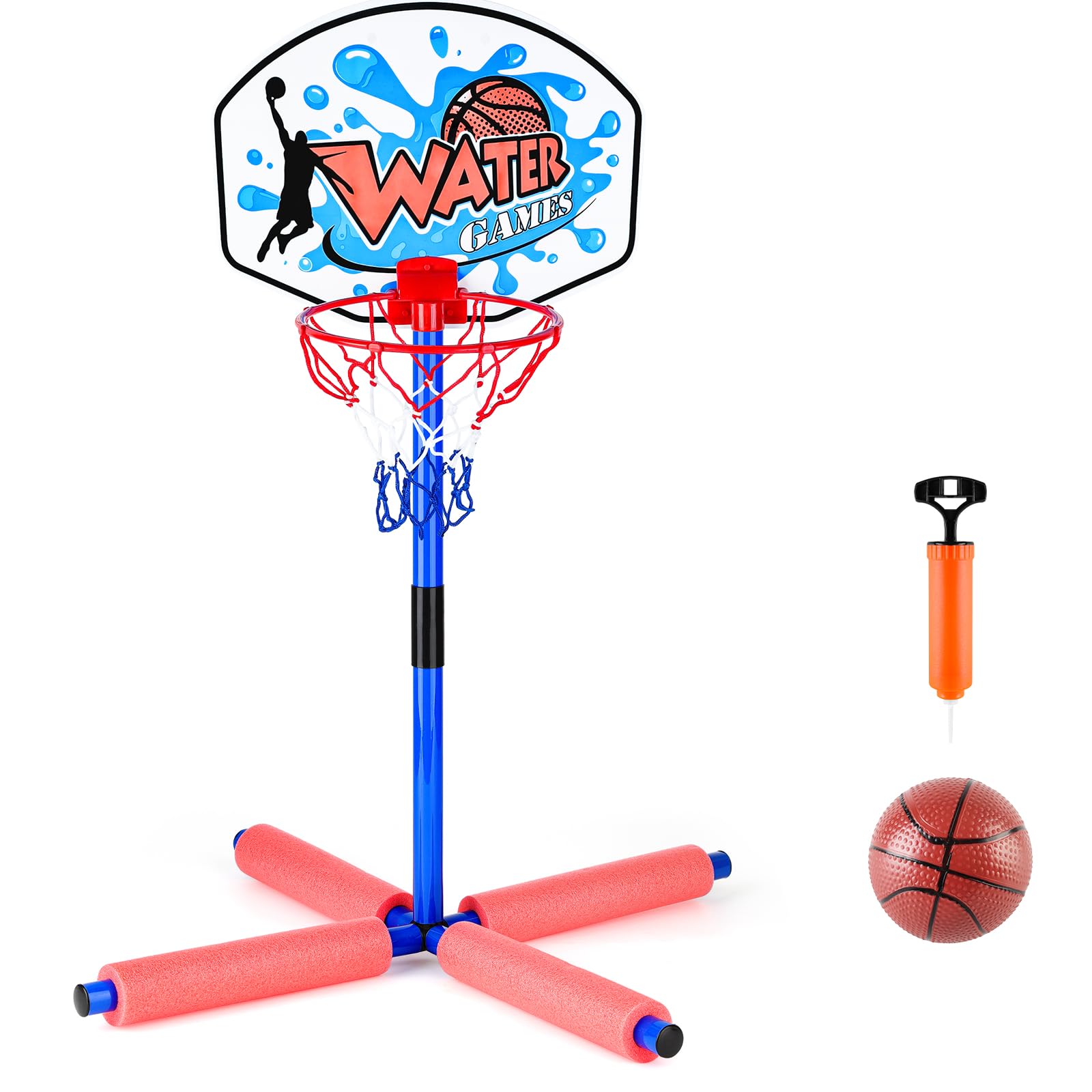 deAO Canestro da Basket Galleggiante per Piscina – Gioco d’Acqua Estivo per Bambini, Set con Palla e Pompa – Utilizzabile Anche Fuori dall’Acqua