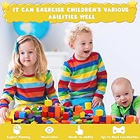 Vista 4 de Libima Juego de 100 bloques de construcción de madera de 1.2 pulgadas, juego de bloques de madera de arco iris, cubos cuadrados de madera coloridos