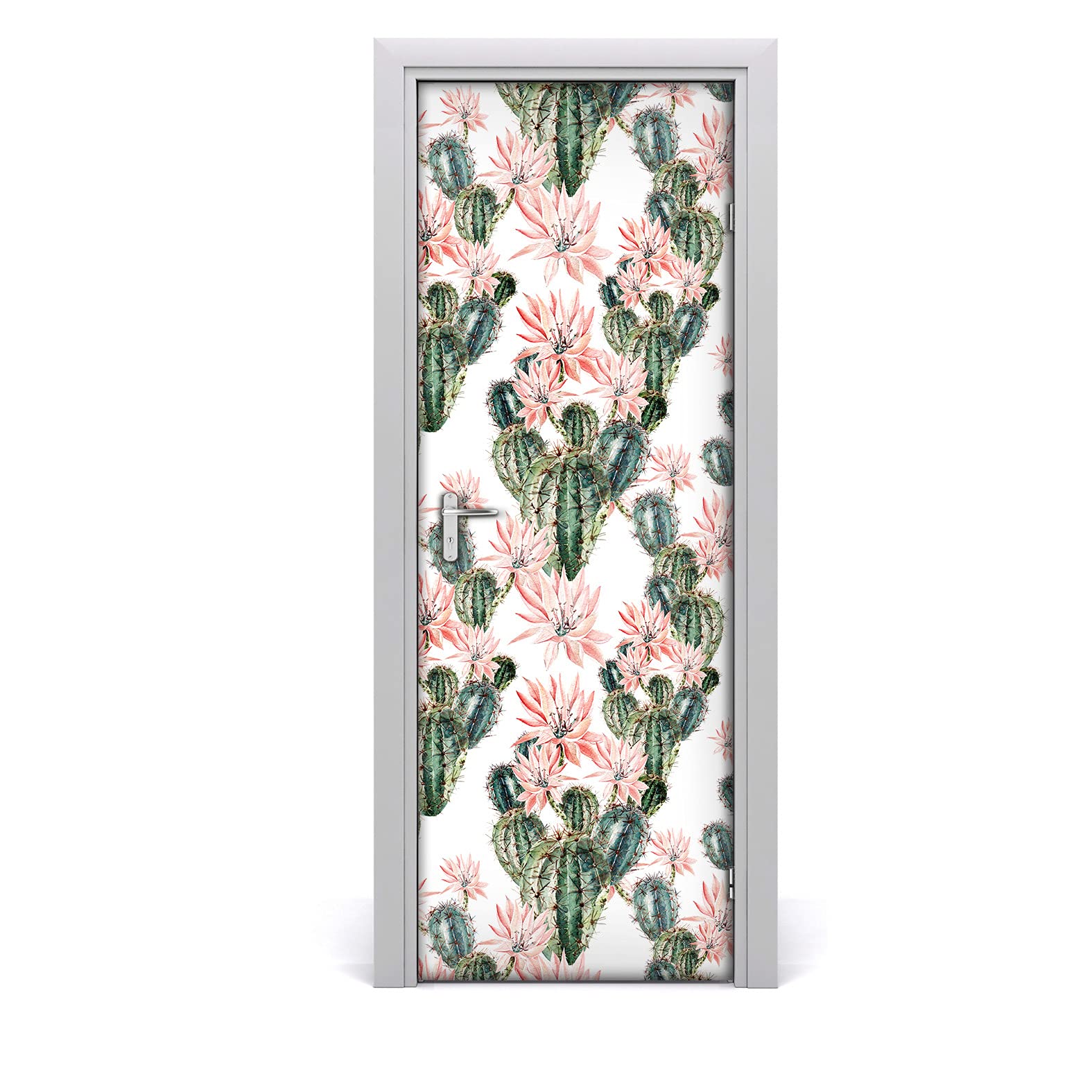 Autocollant de porte pour rénover une porte usée fleur de cactus