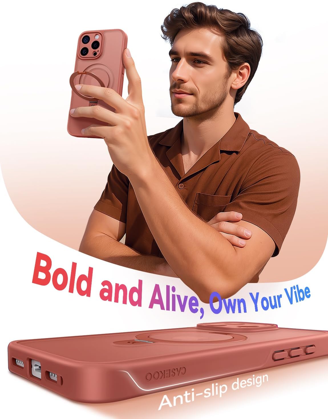 CASEKOO Upgraded Full Camera Protection for iPhone 16 Pro Max Case with Magnetic Invisible Stand [Compatible with MagSafe] [Military Grade Protection] for iPhone 16 Pro Max Case Stand 6.9", Grapefruit