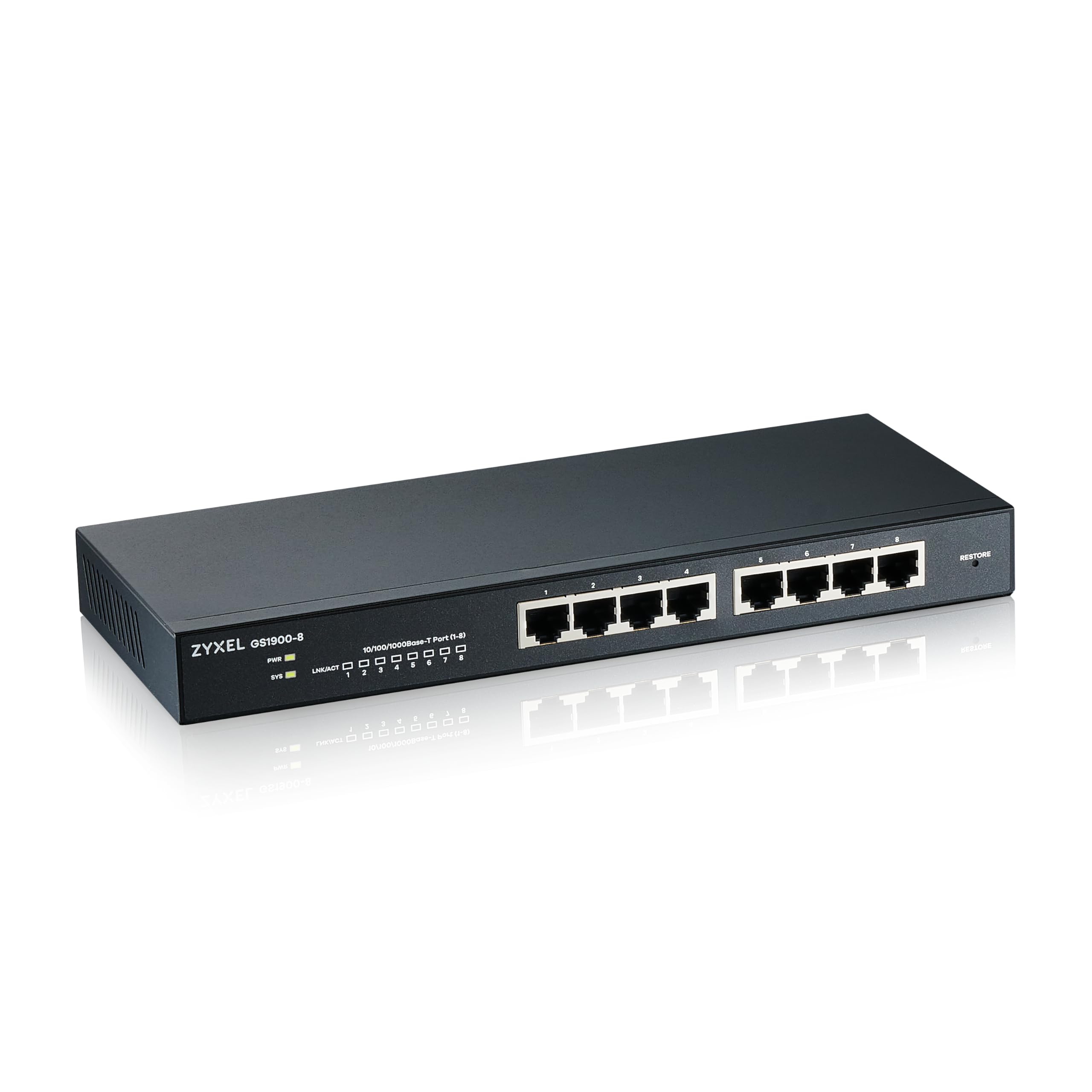 ZyXEL 8-Port Gigabit Switch/Smart Managed/Desktop,Wallmount and Fanless/VLAN, IGMP(GS1900-8)
