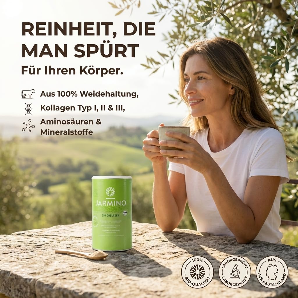 JARMINO Bio Kollagen Pulver | vom Weiderind & Grass-fed | 30 Portionen | Organic Bone Broth - Knochenbrühe Pulver | Collagen Peptide und Protein Powder in Bio Qualität | 300g
