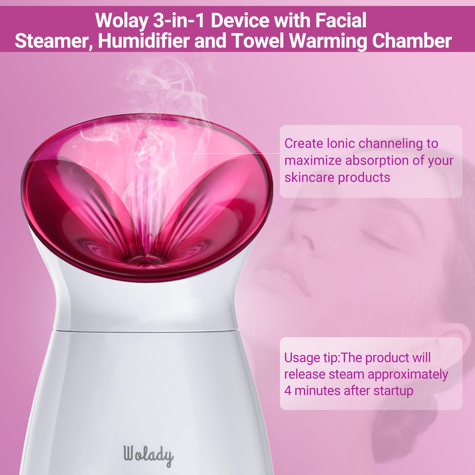 Vapeur Visage Vaporisateur Sauna 3 en 1, Spa Facial Chaude Nano Ionique avec Accessoires de Soin