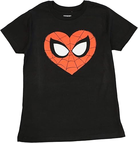 Marvel Girls' Spiderman Heart Face Tee, Black S(6/6x)