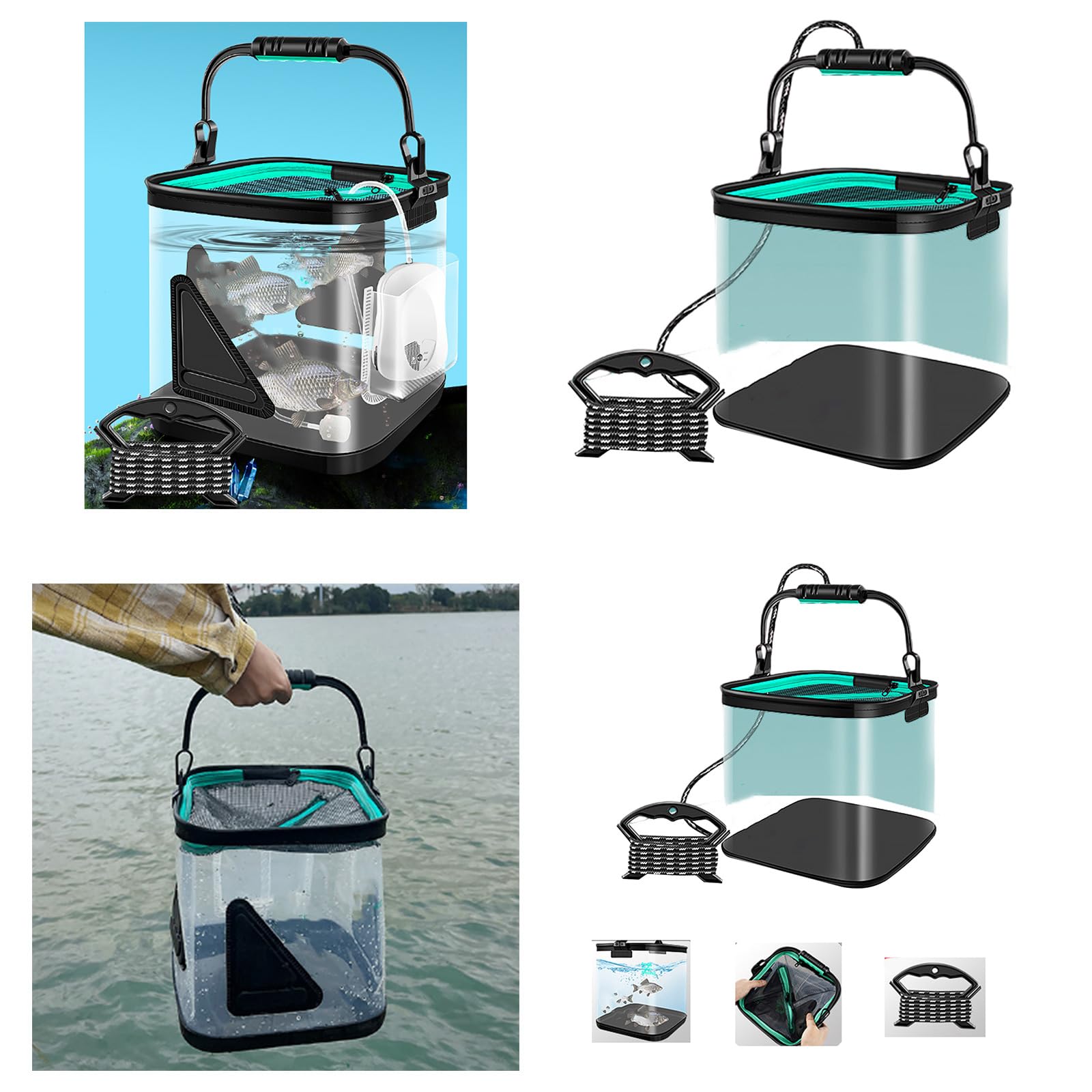 Contenitore per Acqua Pieghevole da 8/13 Litri, Secchio da Pesca con Corda, Grande capacità, Secchio da Trasporto, Secchio da Pesca da Campeggio Portatile