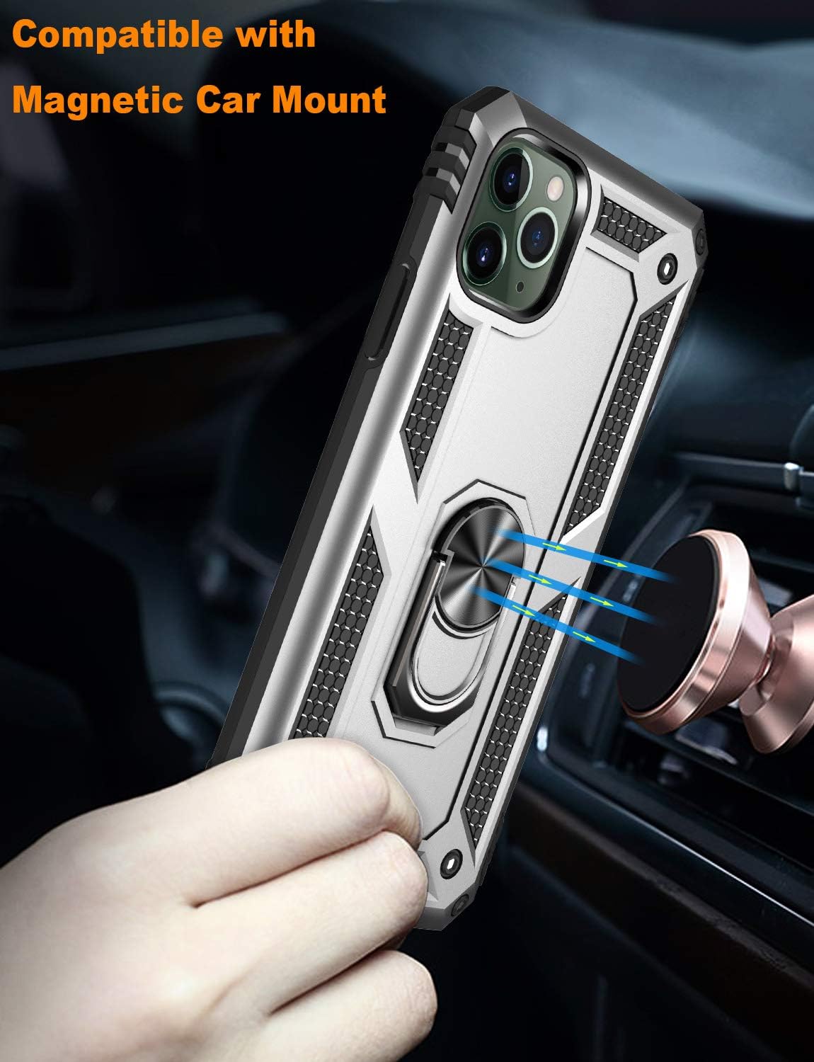 LUMARKE iPhone 11 Pro Max Case,15ft Drop Tested, Military Grade Shockproof Dual Layer Plastic TPU Cover with Kickstand Protective Phone Case for iPhone 11 Pro Max 6.5 inch 2019 Silver