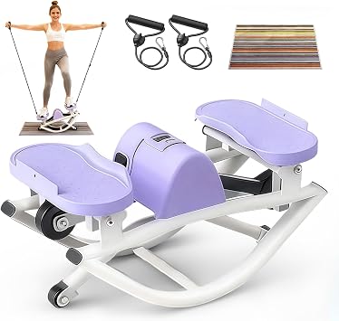 Rock Stepper, Side to Side Rocking Stepper Exercise Machine for Balance at Home, Low-Impact Lateral Stair Stepper with Resistance Bands & Digital Counter, 250 LBS Weight Capacity Purple